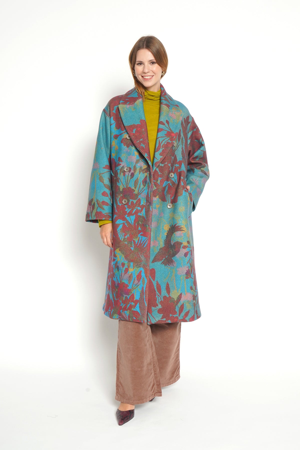 Cappotto azzurro a fiori