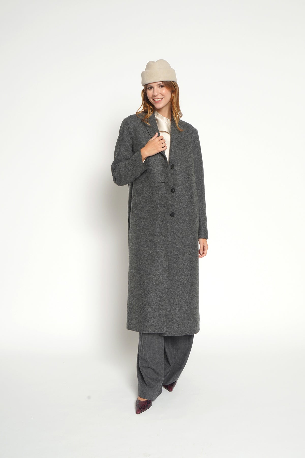 Cappotto lungo monopetto grigio