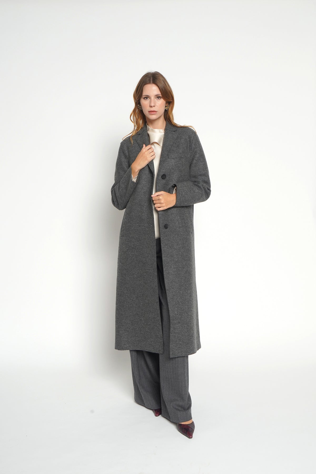 Cappotto lungo monopetto grigio