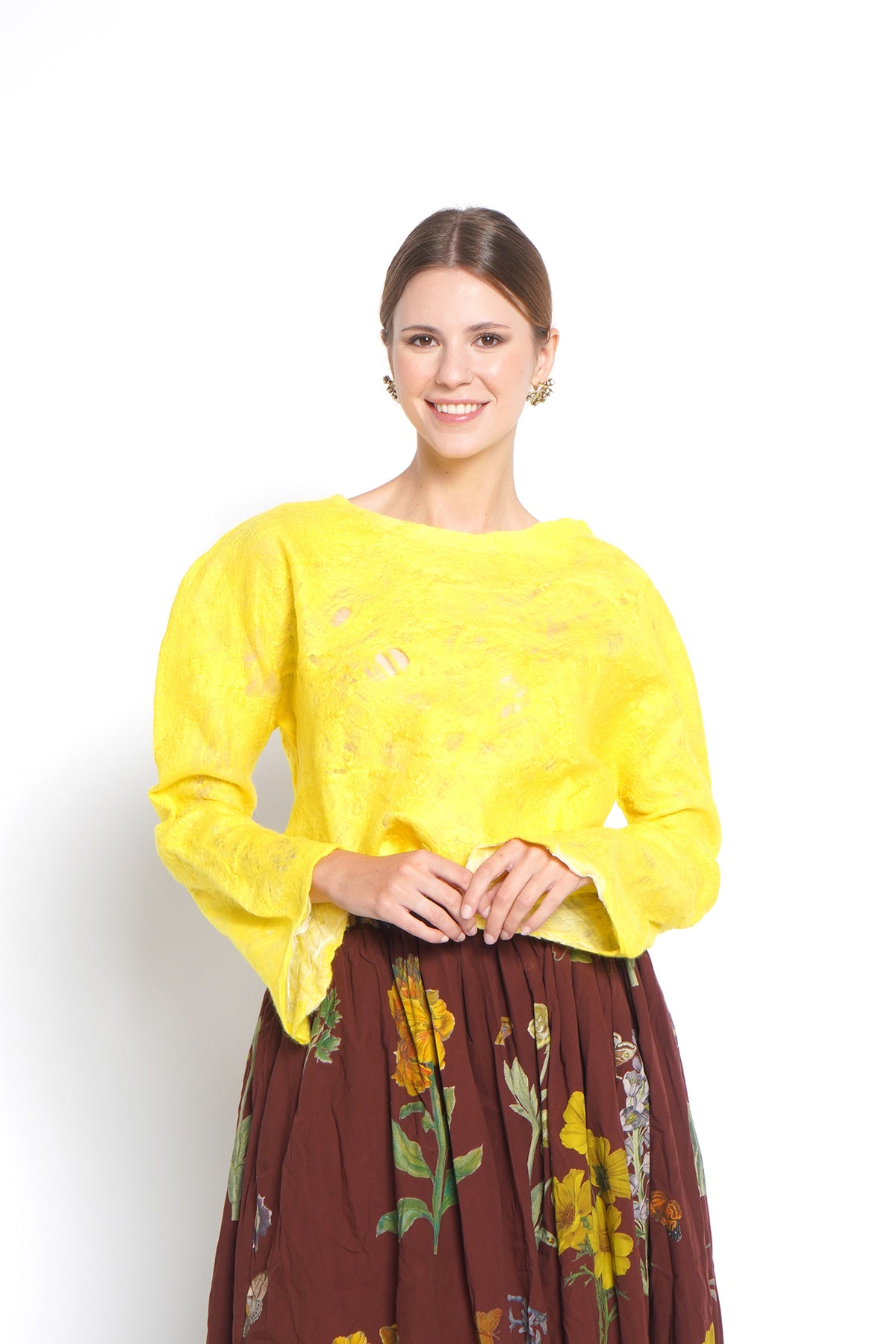 Blusa in organza e lana giallo
