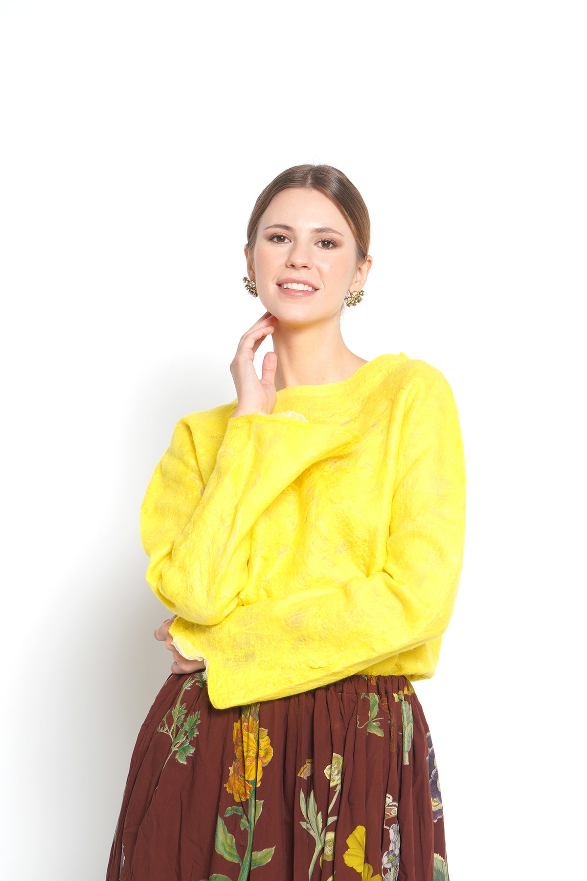 Blusa in organza e lana giallo