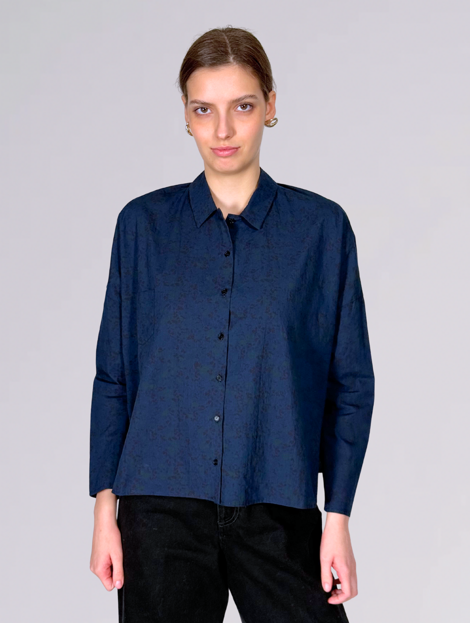 Camicia in cotone P1623FIORI BLU Apuntob