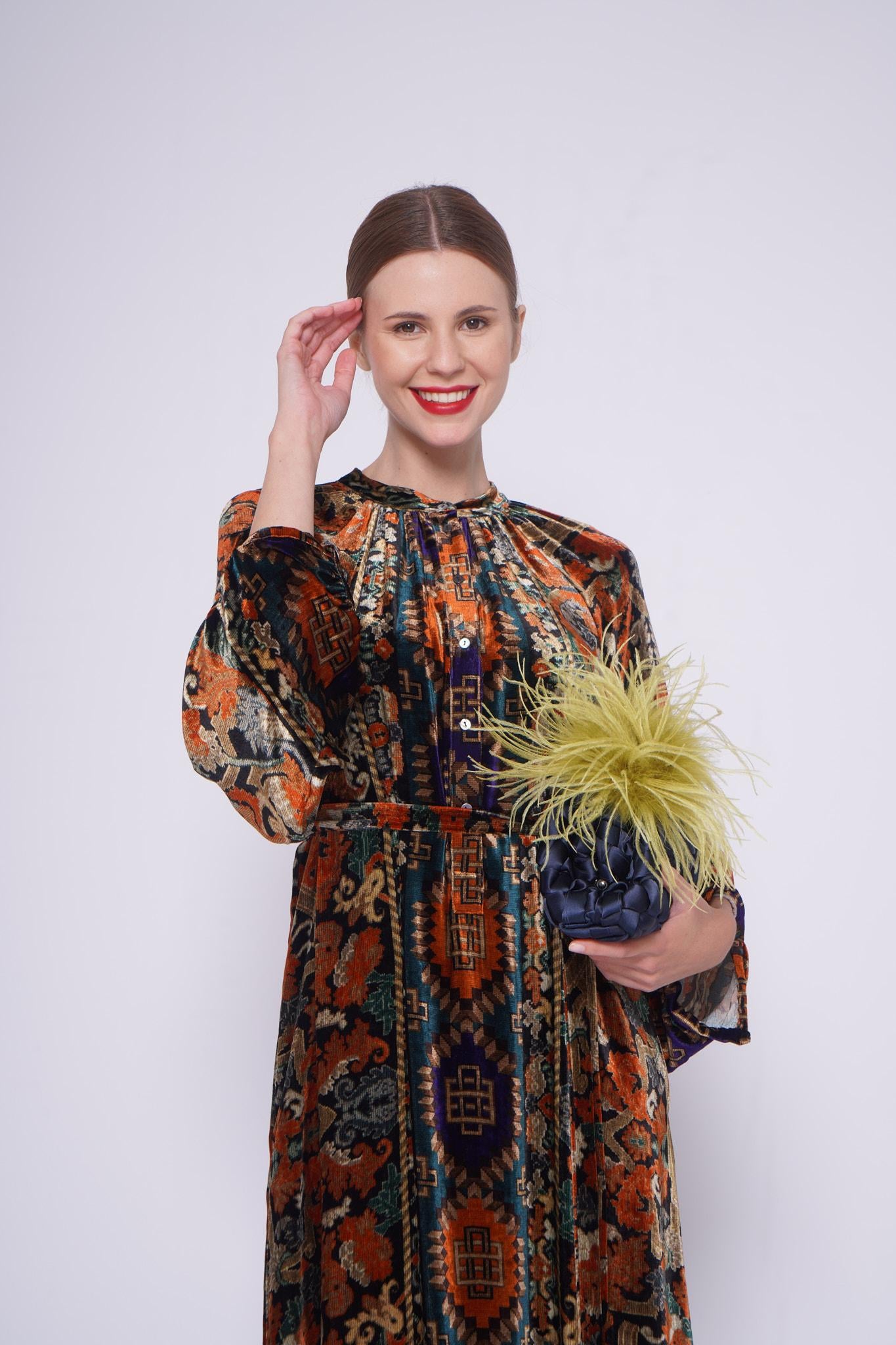 Abito in velluto 516453VELLUTO ARANCIO MULTI Pierre-Louis Mascia