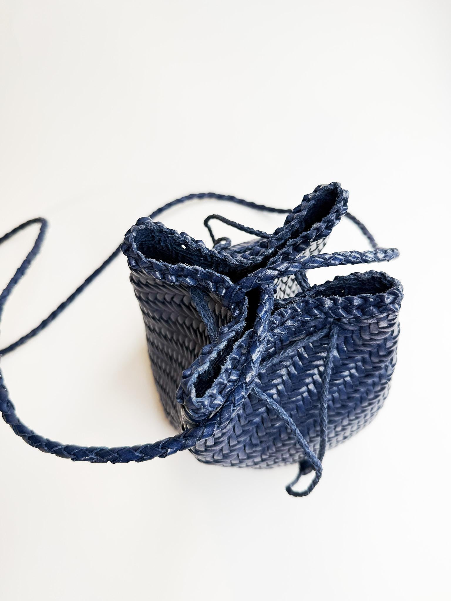 Secchiello in pelle intrecciata 58838BLU NAVY Dragon