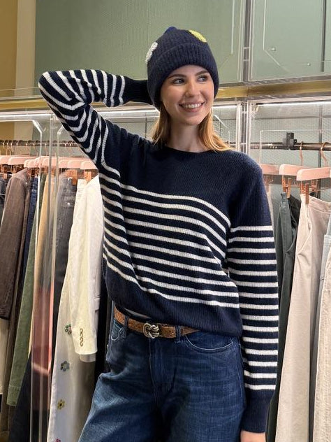 Maglione blu a righe bianche B112RIGHE BLU BIANCO Brodie