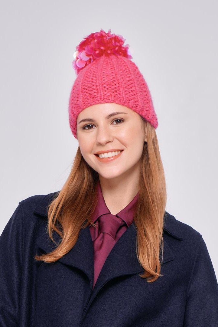 Cappellino con pom pom fucsia 2661/F896POM POM ROSA GREVI