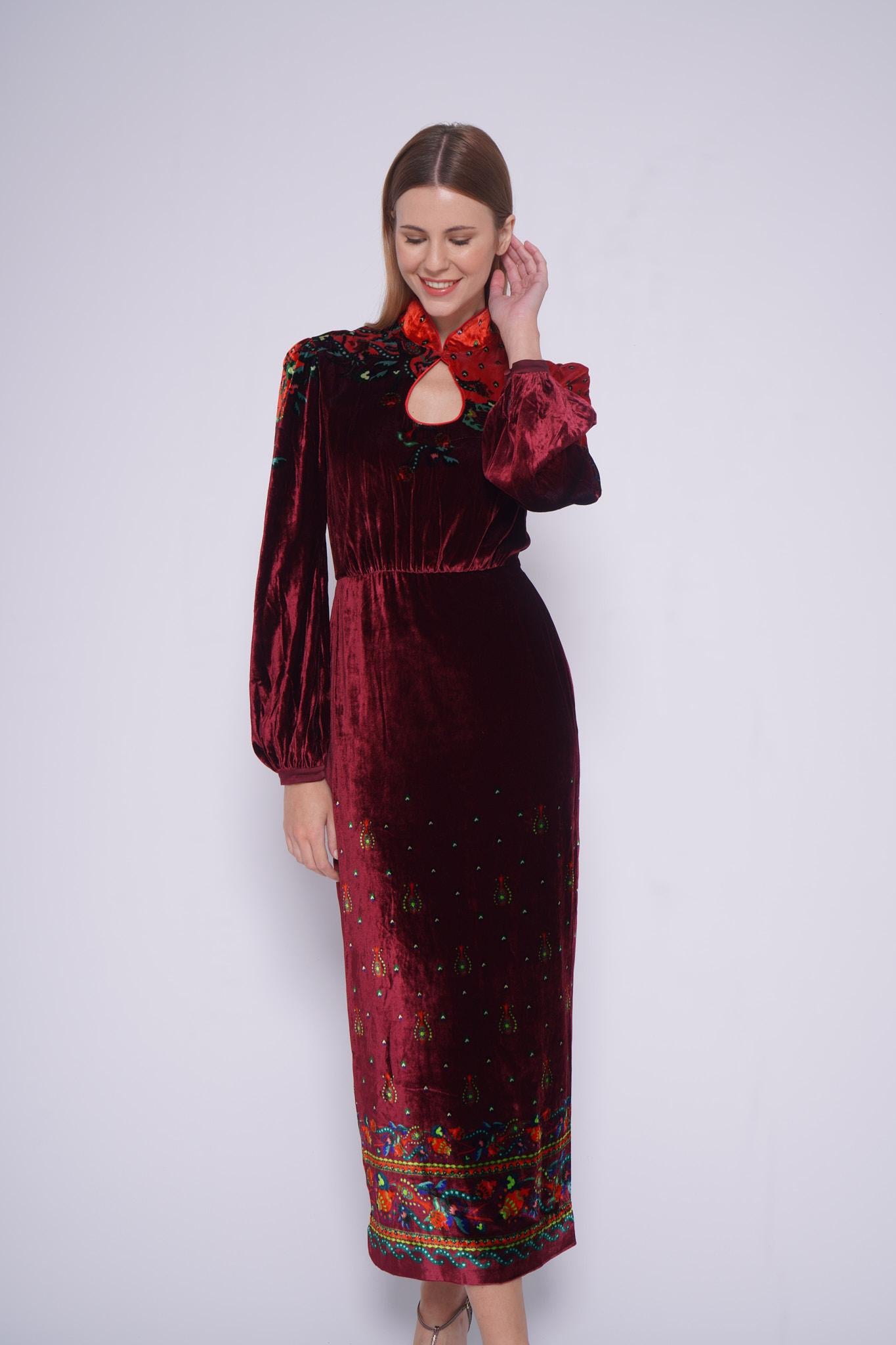 Abito in velluto DOMINO 10298VVELLUTO BORDEAUX saloni