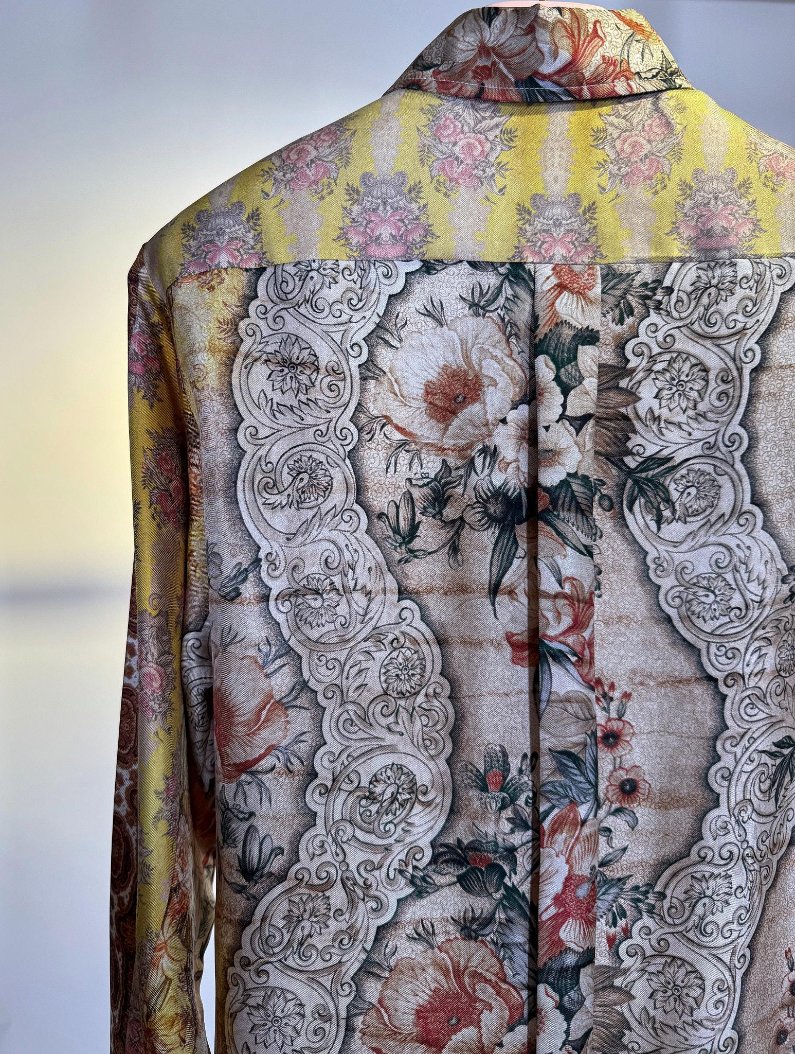 Camicia in seta stampa floreale 516221SETA BEIGE Pierre-Louis Mascia