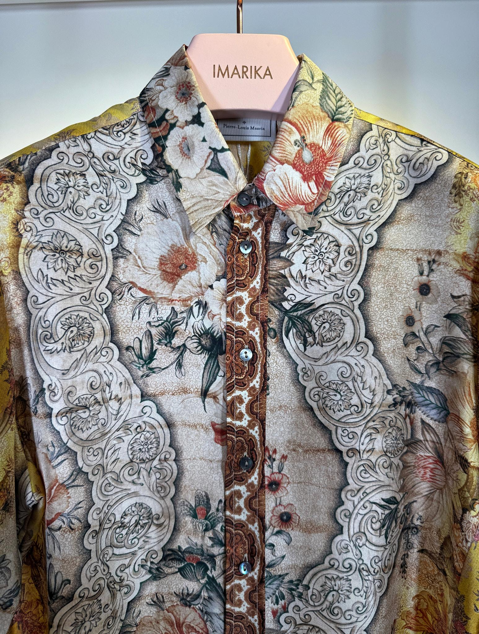 Camicia in seta stampa floreale 516221SETA BEIGE Pierre-Louis Mascia