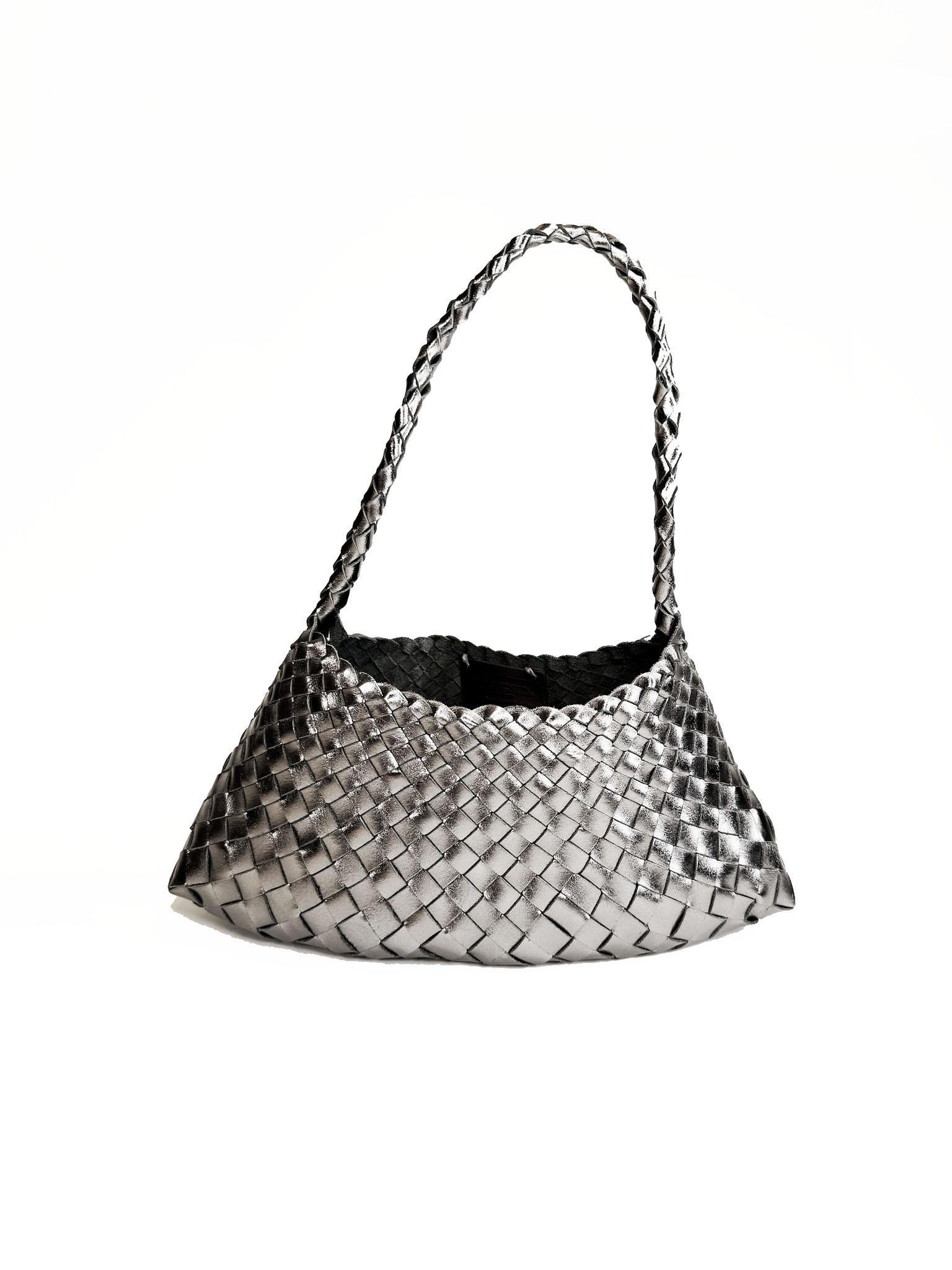 Cestino in pelle intrecciata 58943GRIGIO Dragon