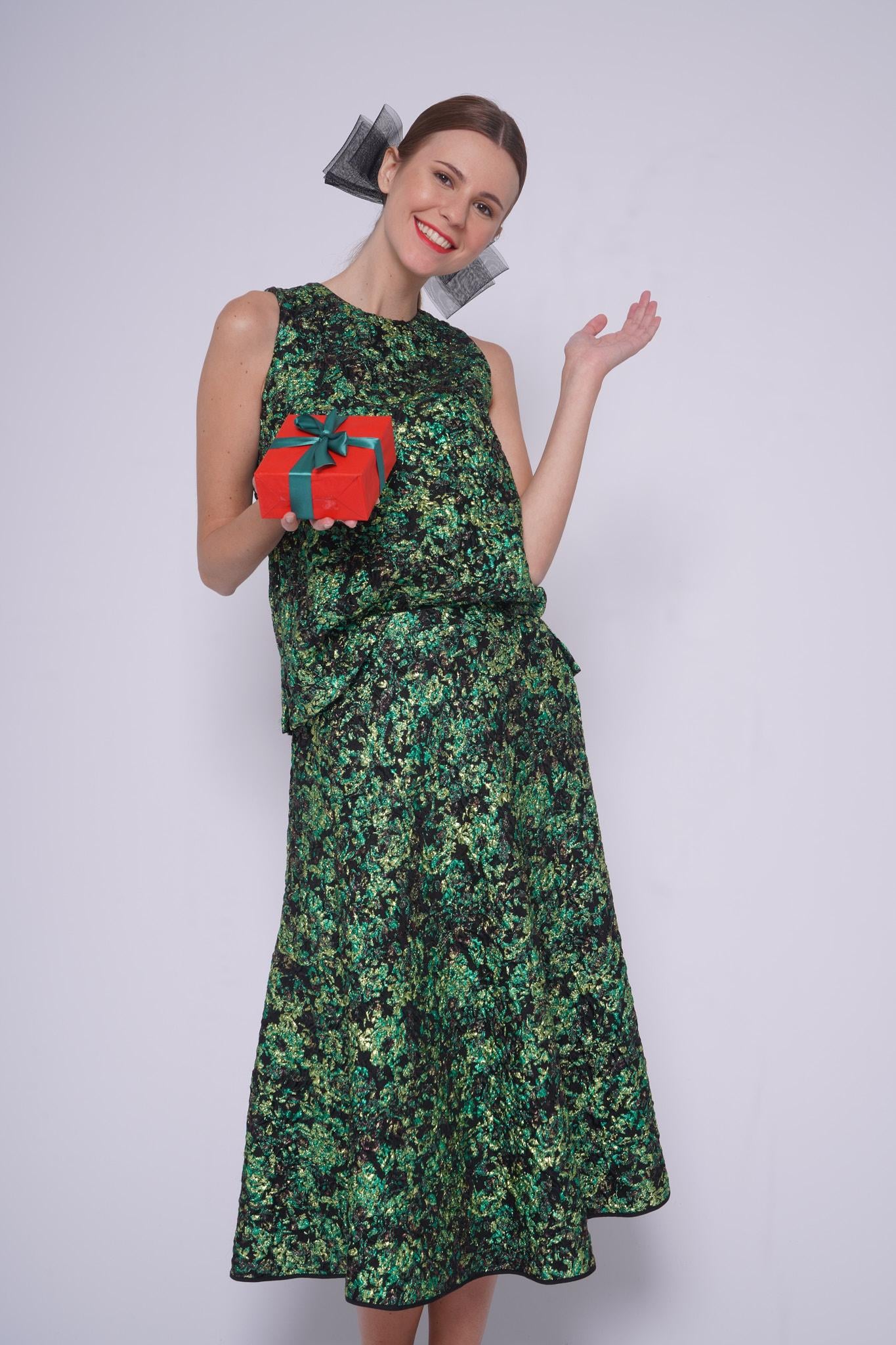 Gonna ampia lurex 52042PEACOCK VERDE ODEEH