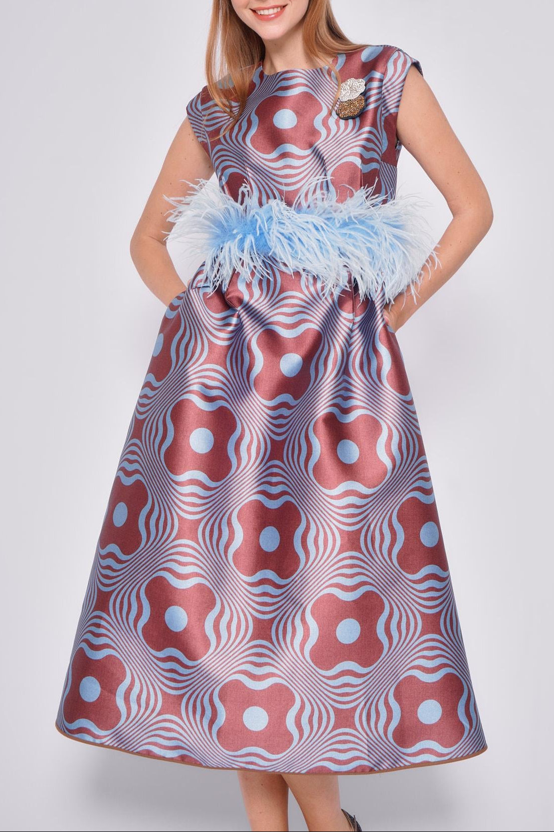 Cintura con nastro e piume azzurre 62110PIUME AZZURRO ODEEH