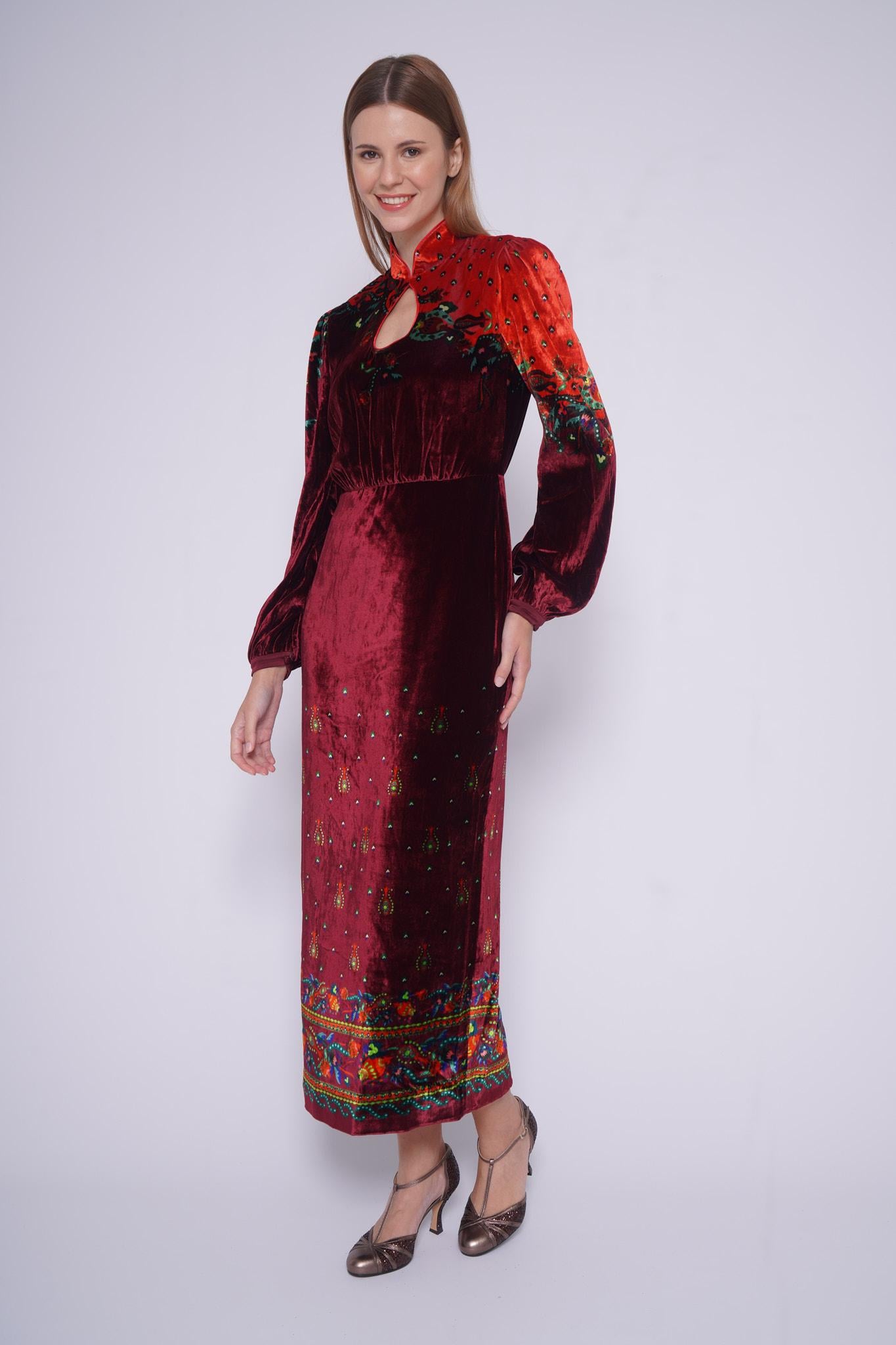 Abito in velluto DOMINO 10298VVELLUTO BORDEAUX saloni