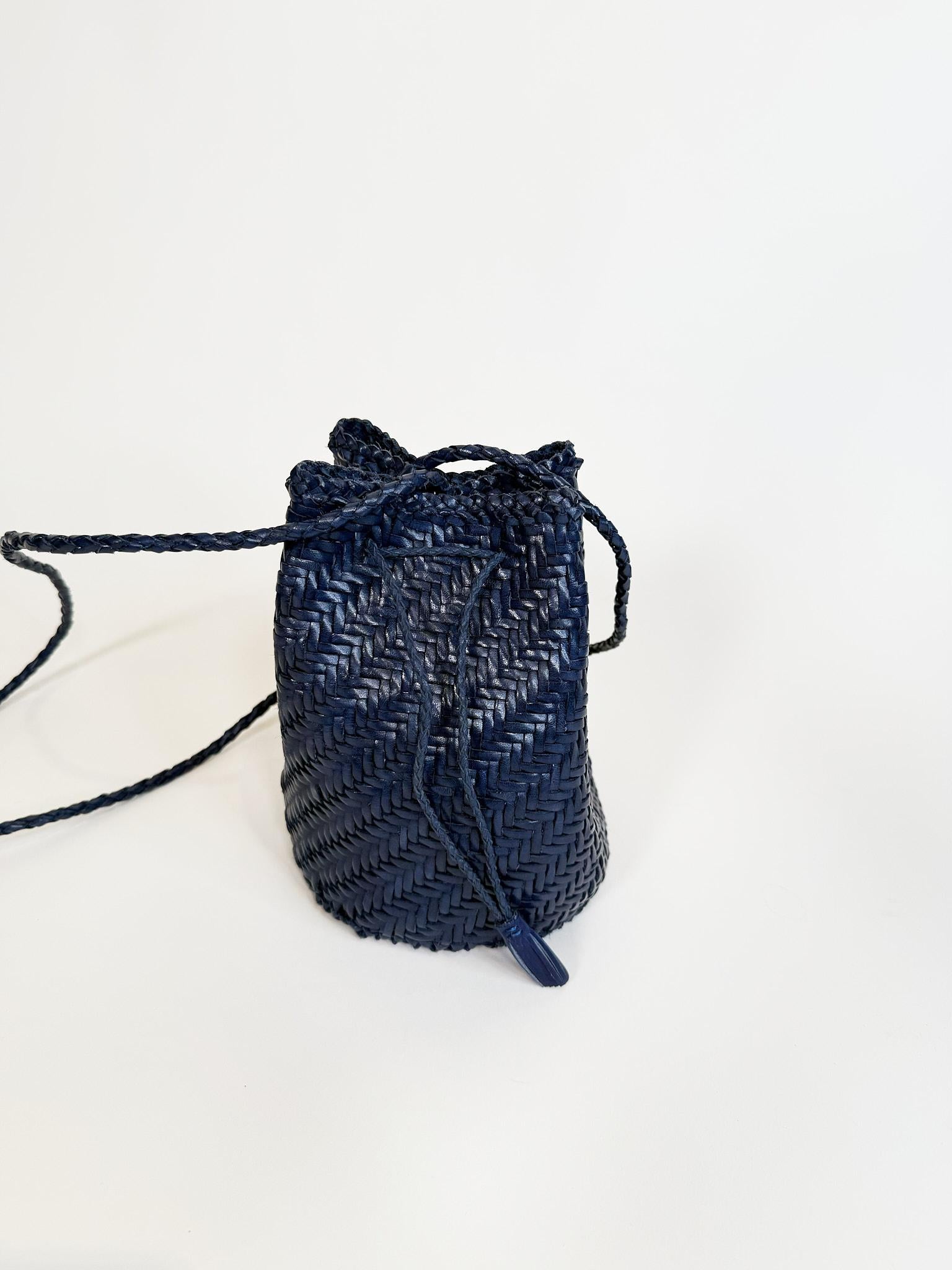 Secchiello in pelle intrecciata 58838BLU NAVY Dragon