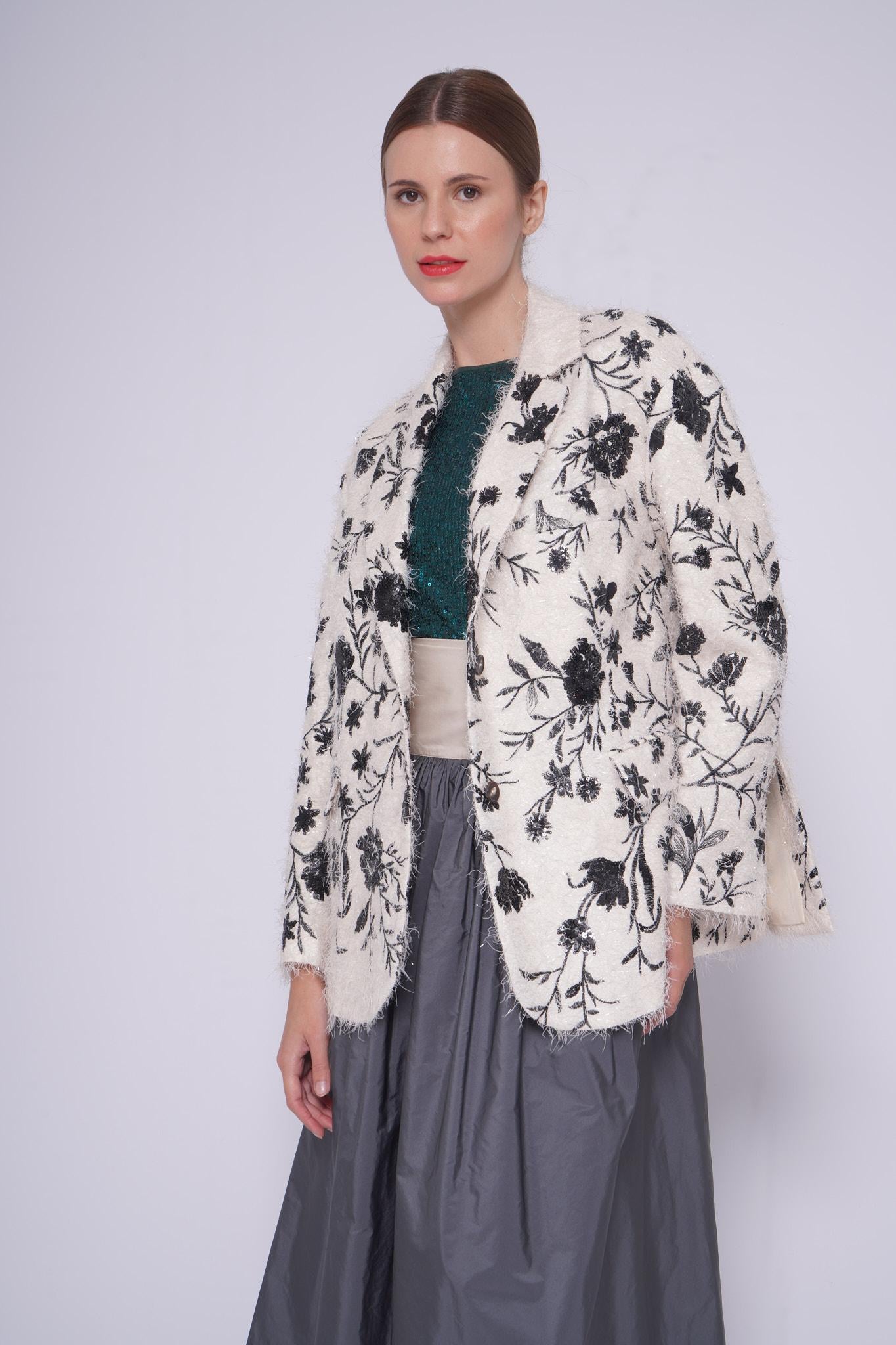 Giacca blazer oversize BG316FIORI BIANCO Co.Go