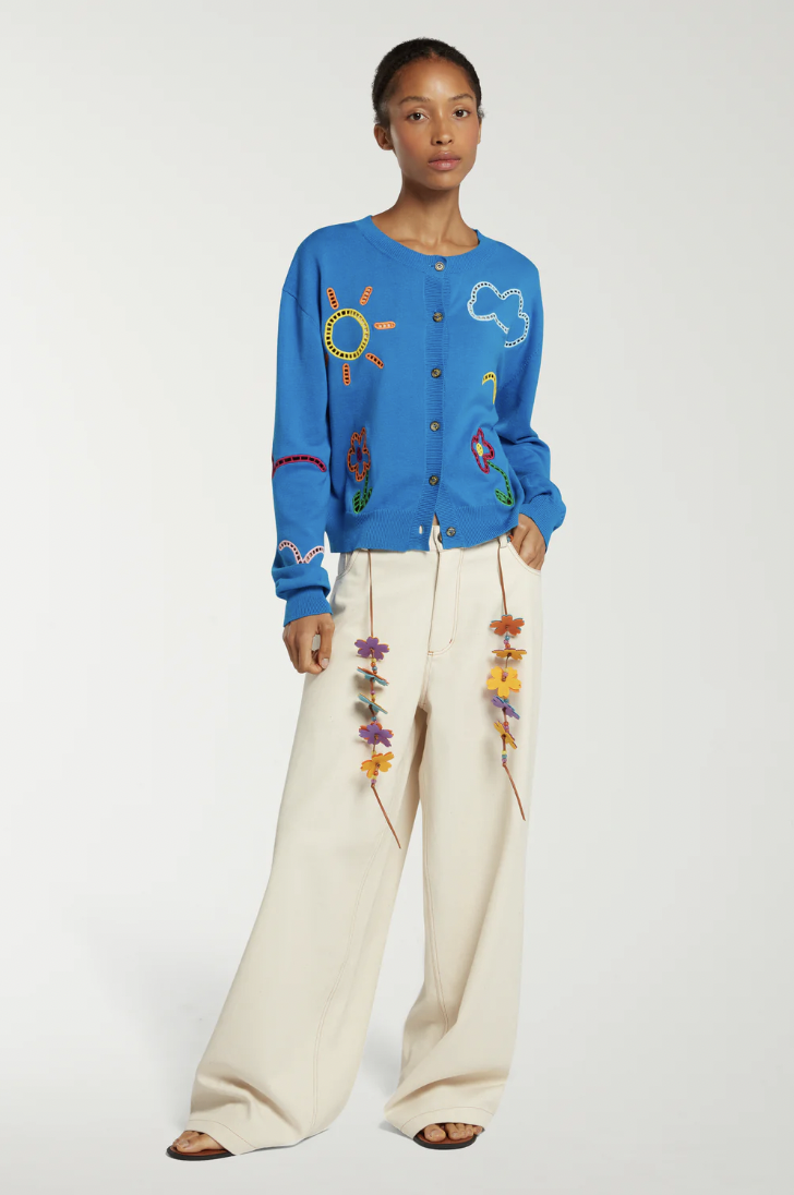 Cardigan azzurro traforato