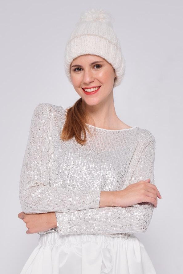Cappellino con pom pom bianco 2703/F896POM POM BIANCO GREVI