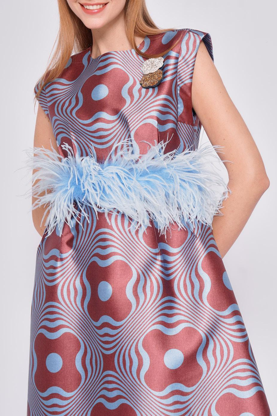 Cintura con nastro e piume azzurre 62110PIUME AZZURRO ODEEH