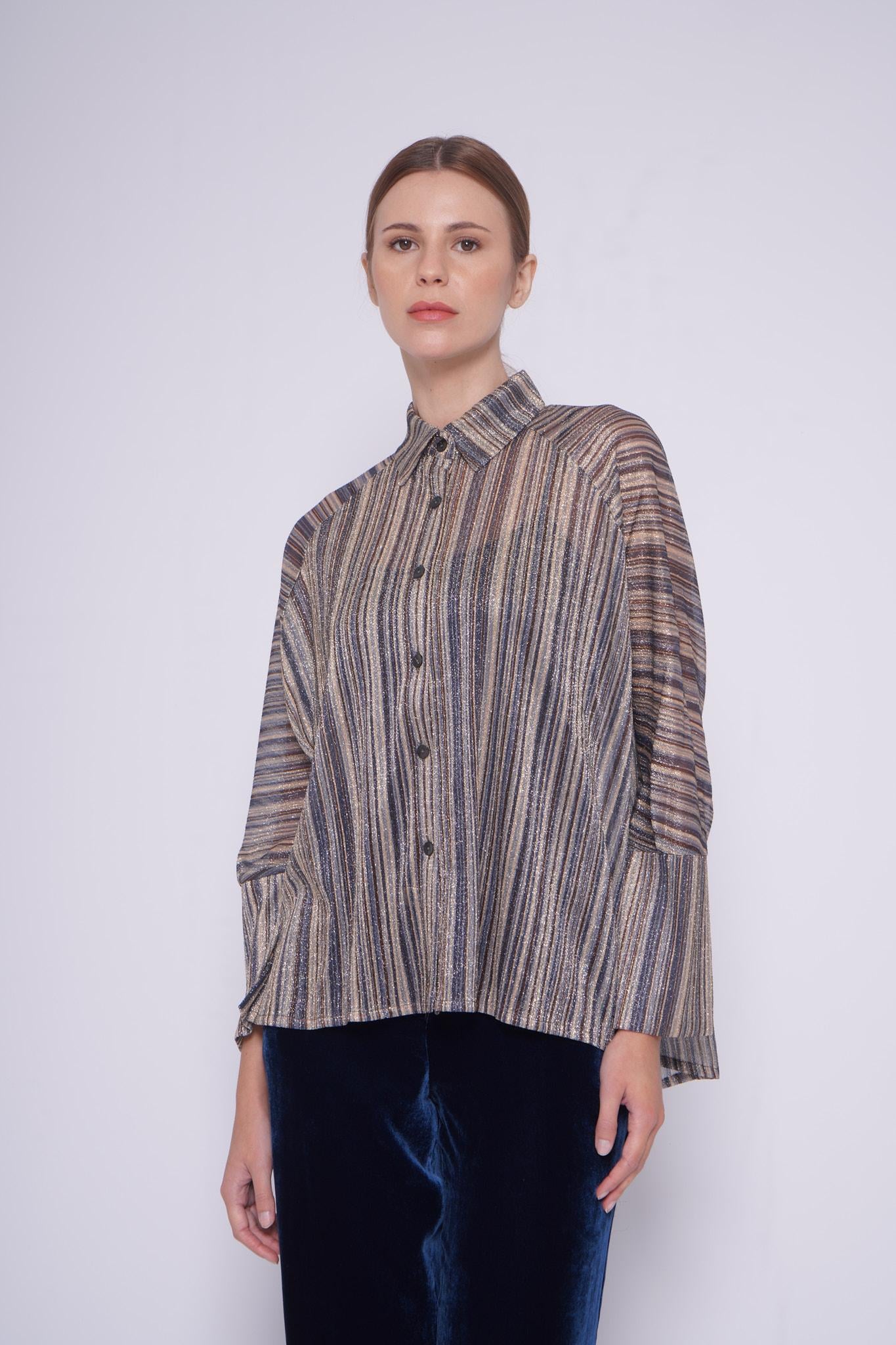 Camicia lurex PLEATS BAMBOLA 1260RIGHE MULTI BEIGE siyu