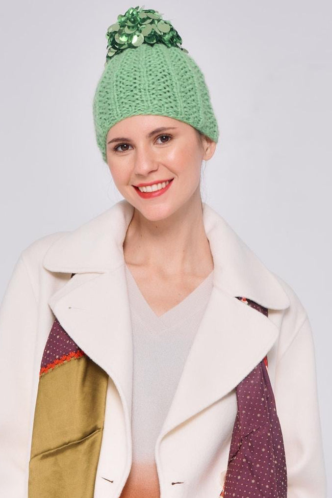 Cappellino con pom pom verde 2661/F896POM POM VERDE GREVI