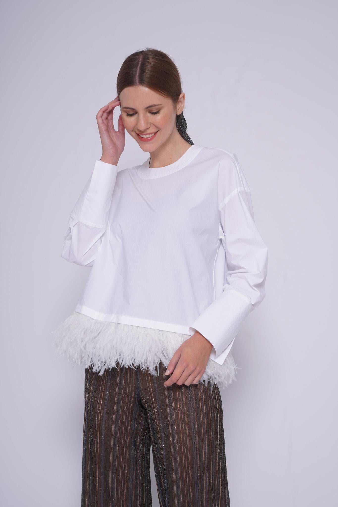 Camicia con piume 22417PIUME BIANCO ODEEH