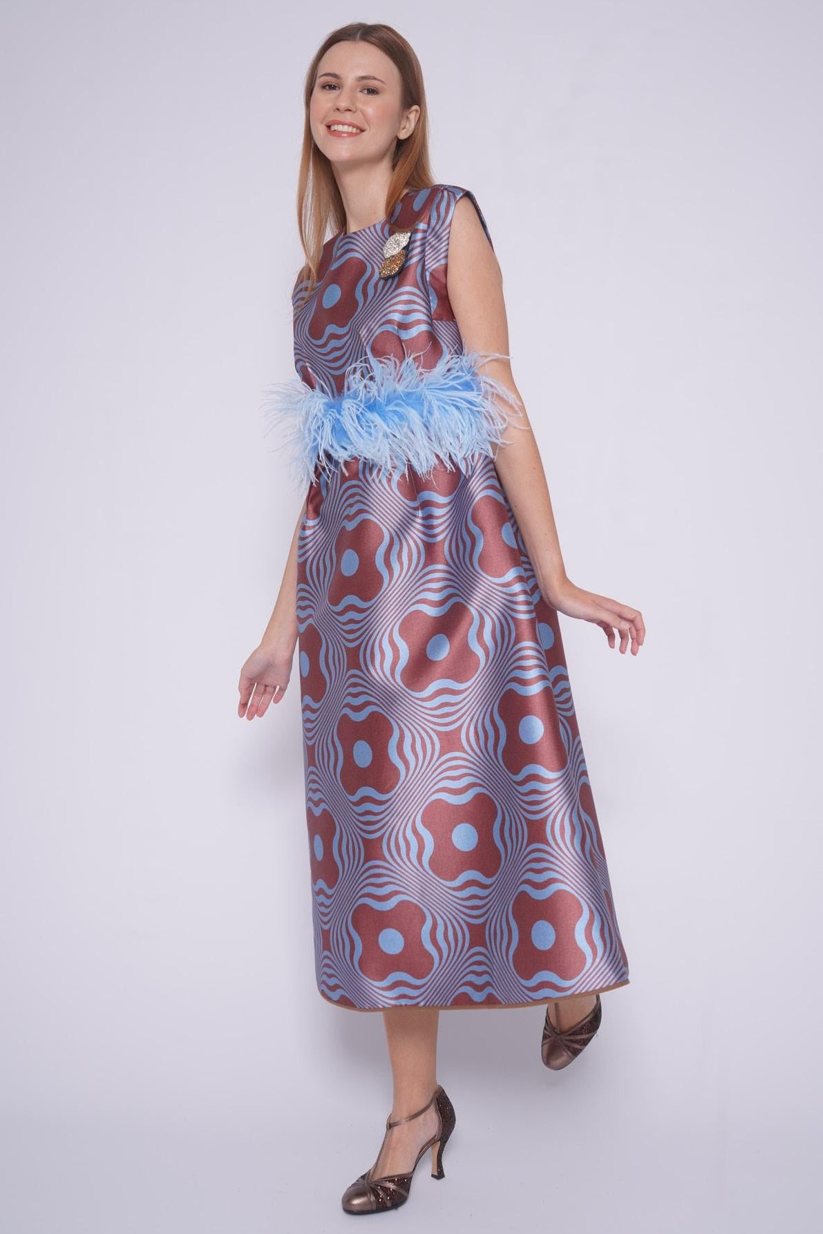 Abito lungo fantasia 32252AZZURRO ODEEH