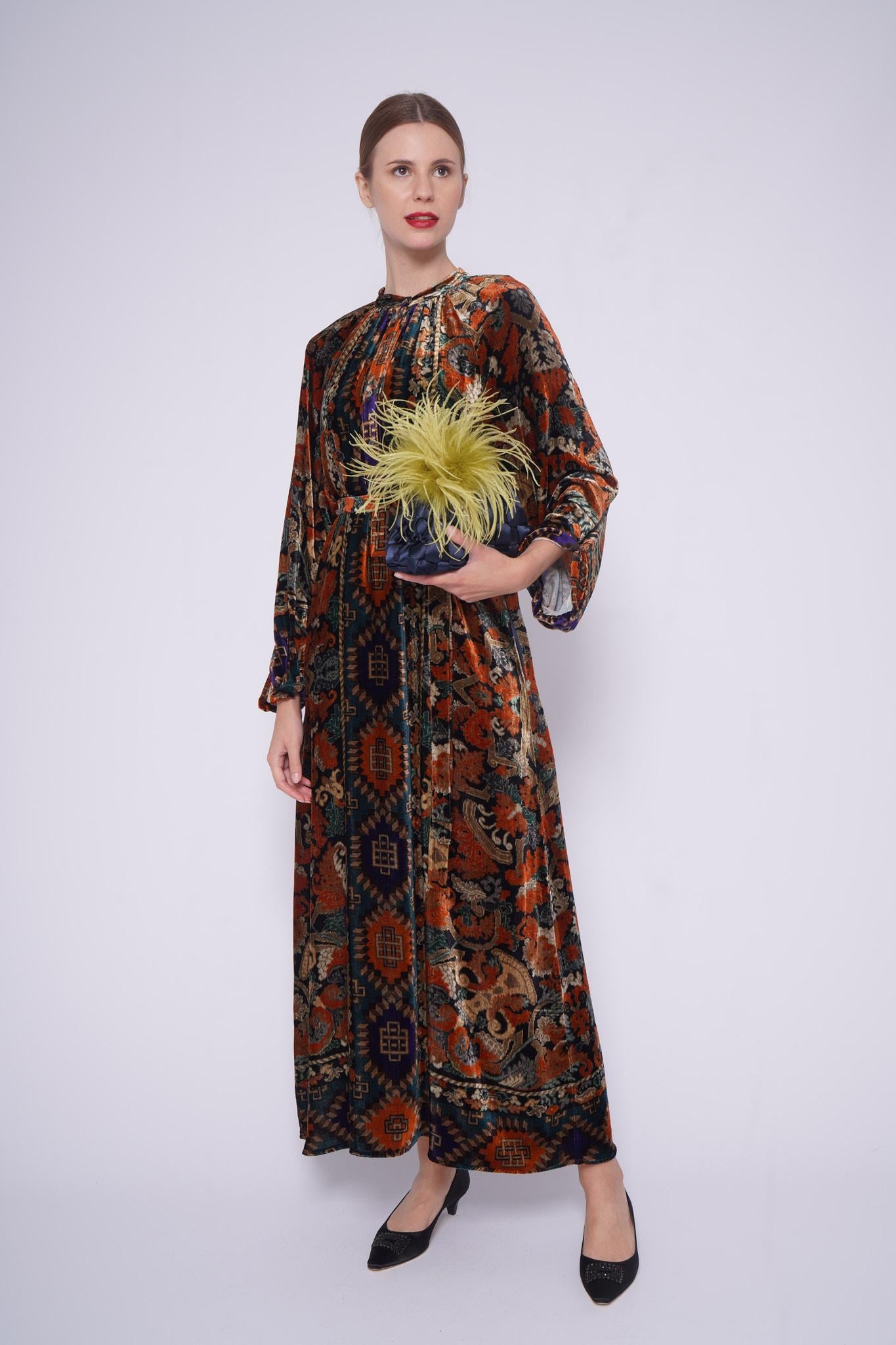 Abito in velluto 516453VELLUTO ARANCIO MULTI Pierre-Louis Mascia