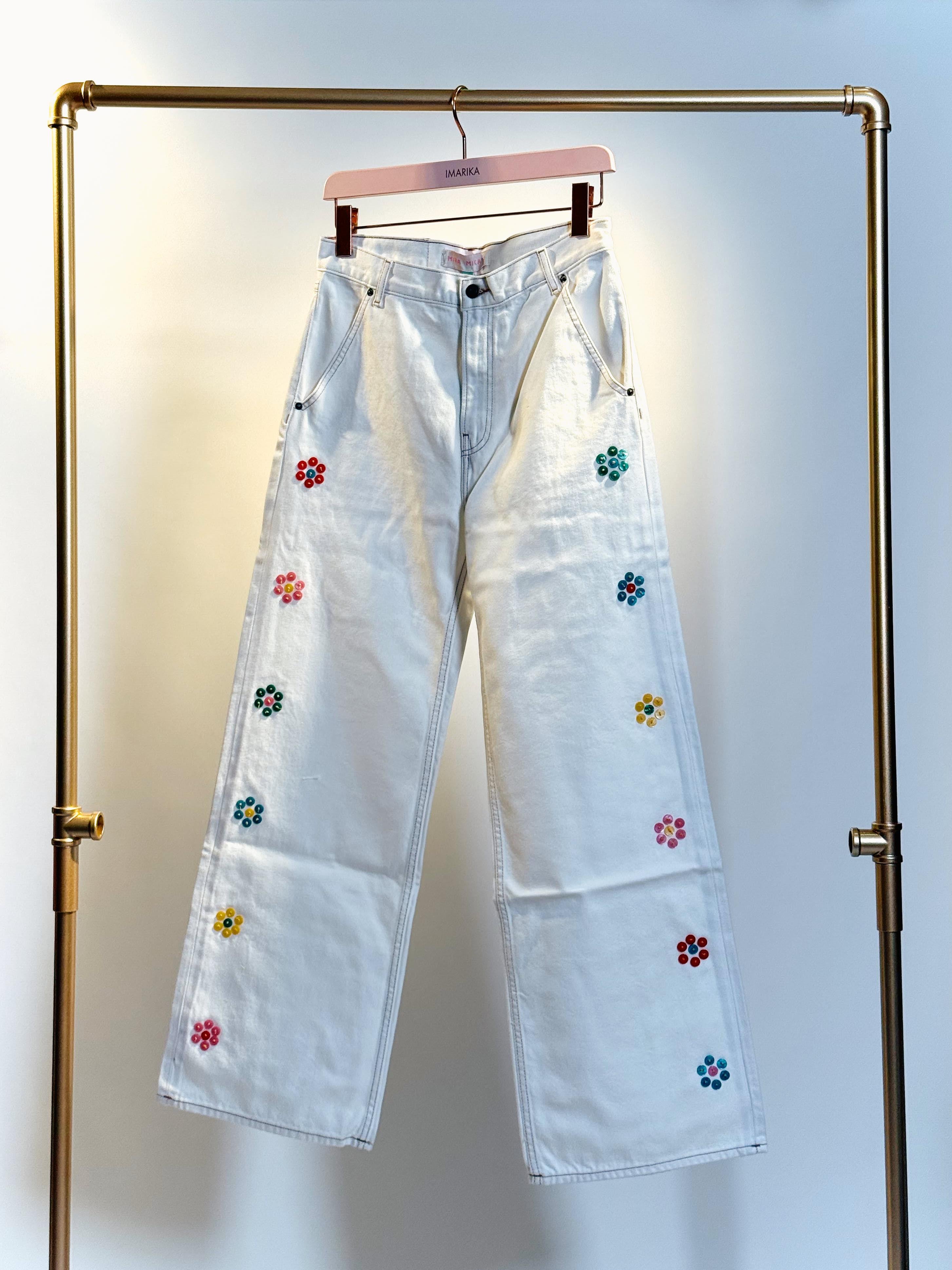 Jeans con ricami DENO14BBUTTON BEIGE MIRA MIKATI