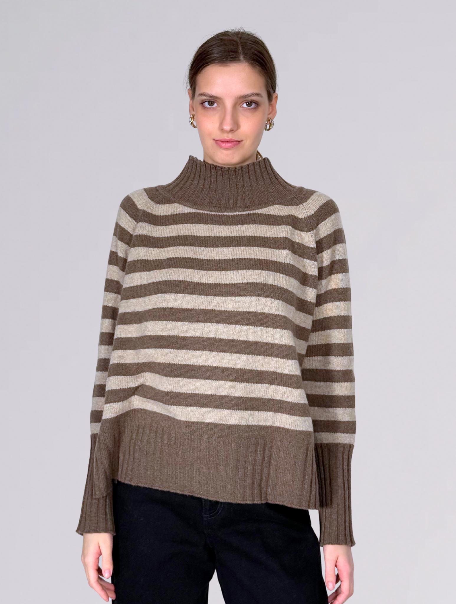 Maglione a righe 4046TURTLE RIGHE GRIGBEIGE KALIA