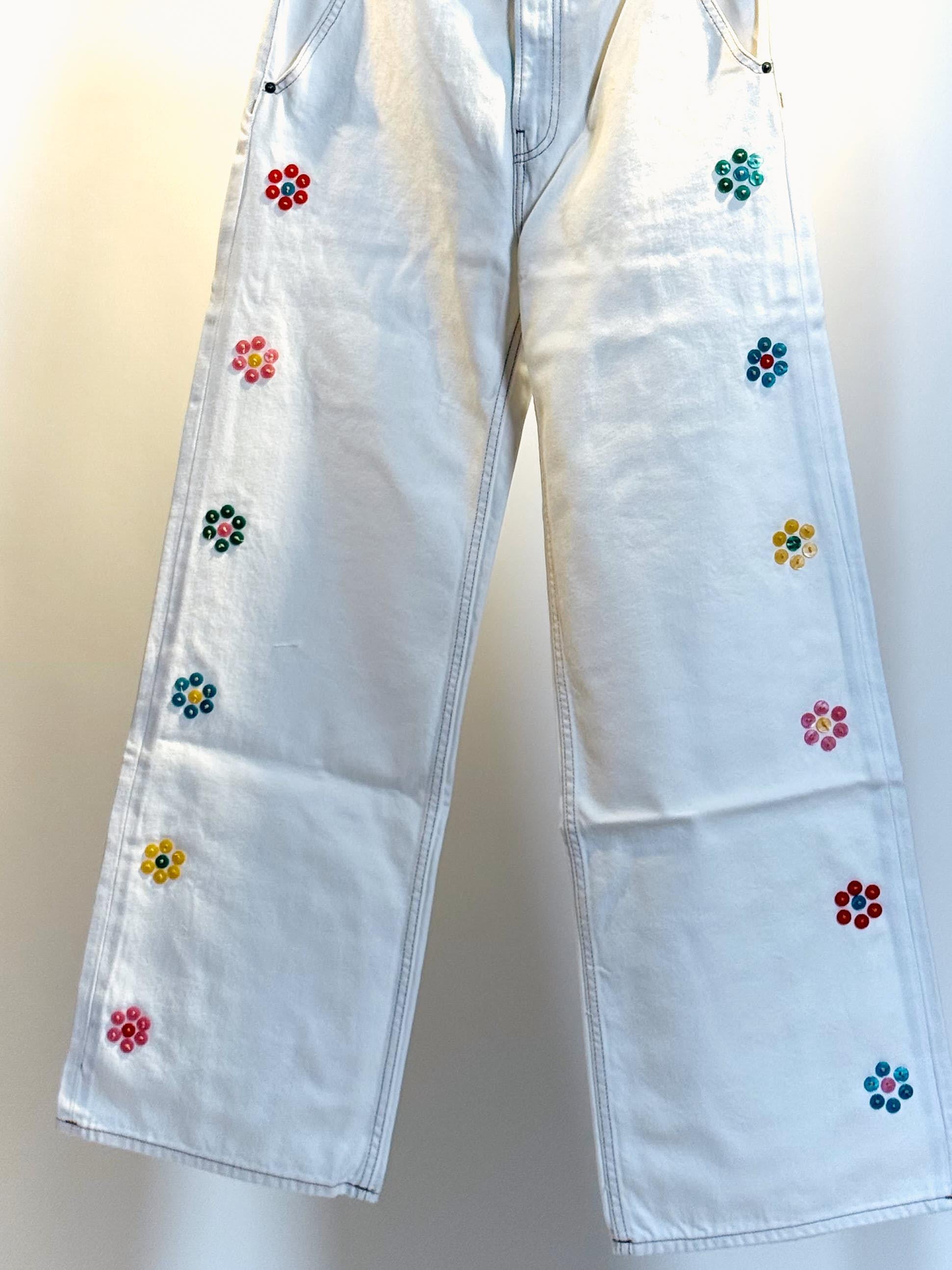 Jeans con ricami DENO14BBUTTON BEIGE MIRA MIKATI
