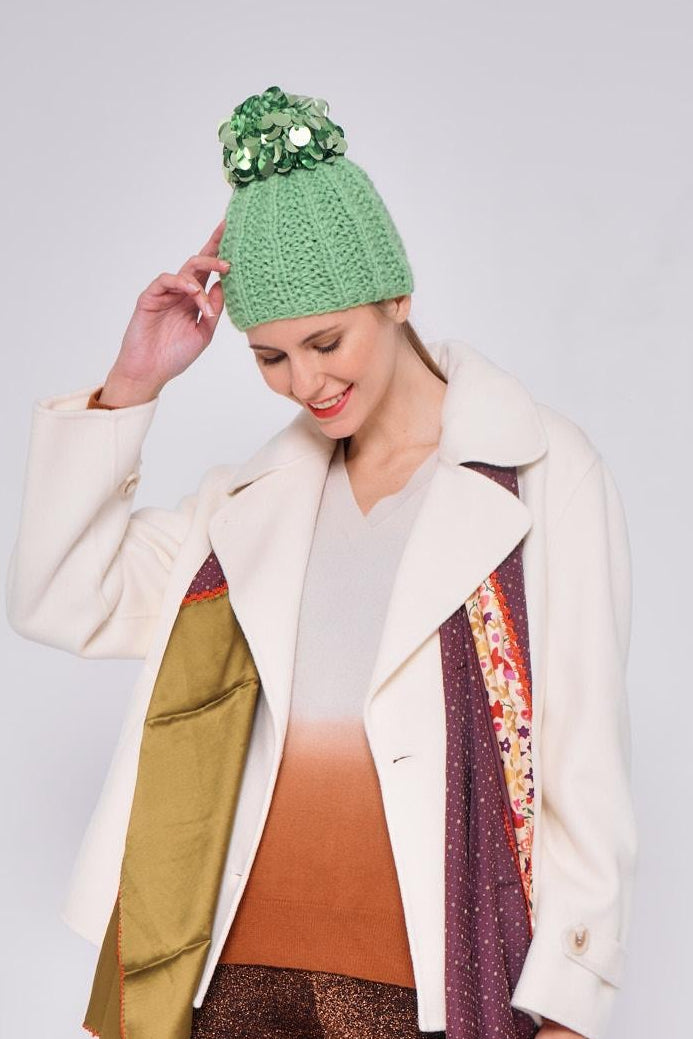 Cappellino con pom pom verde 2661/F896POM POM VERDE GREVI