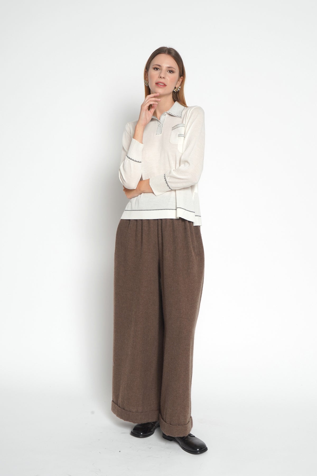 Pantaloni beige in cachemire 