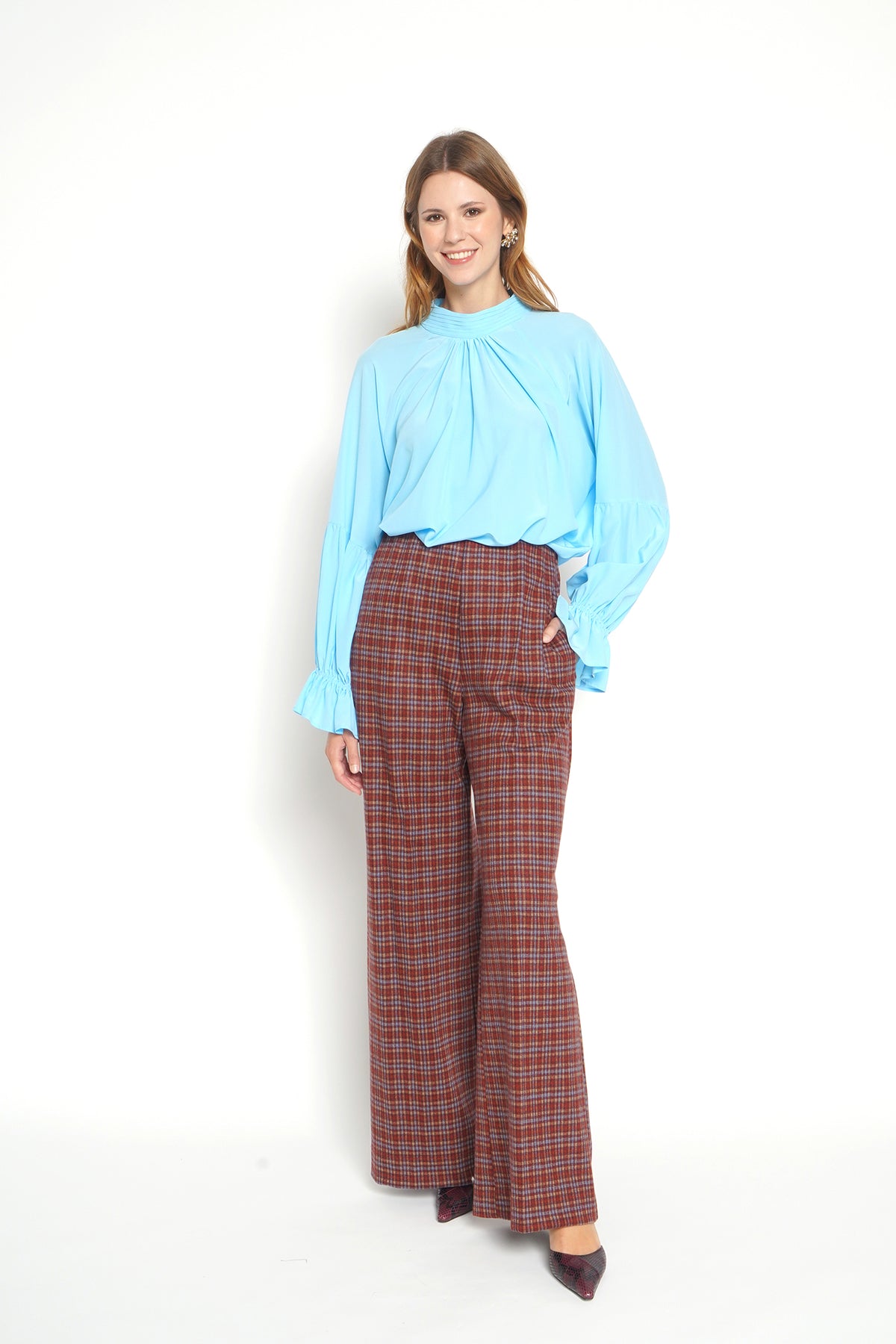 Pantalone check bordeaux 