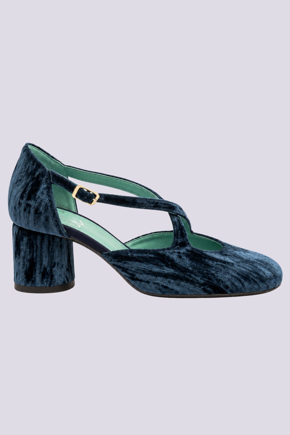 Scarpa con tacco velluto blu 