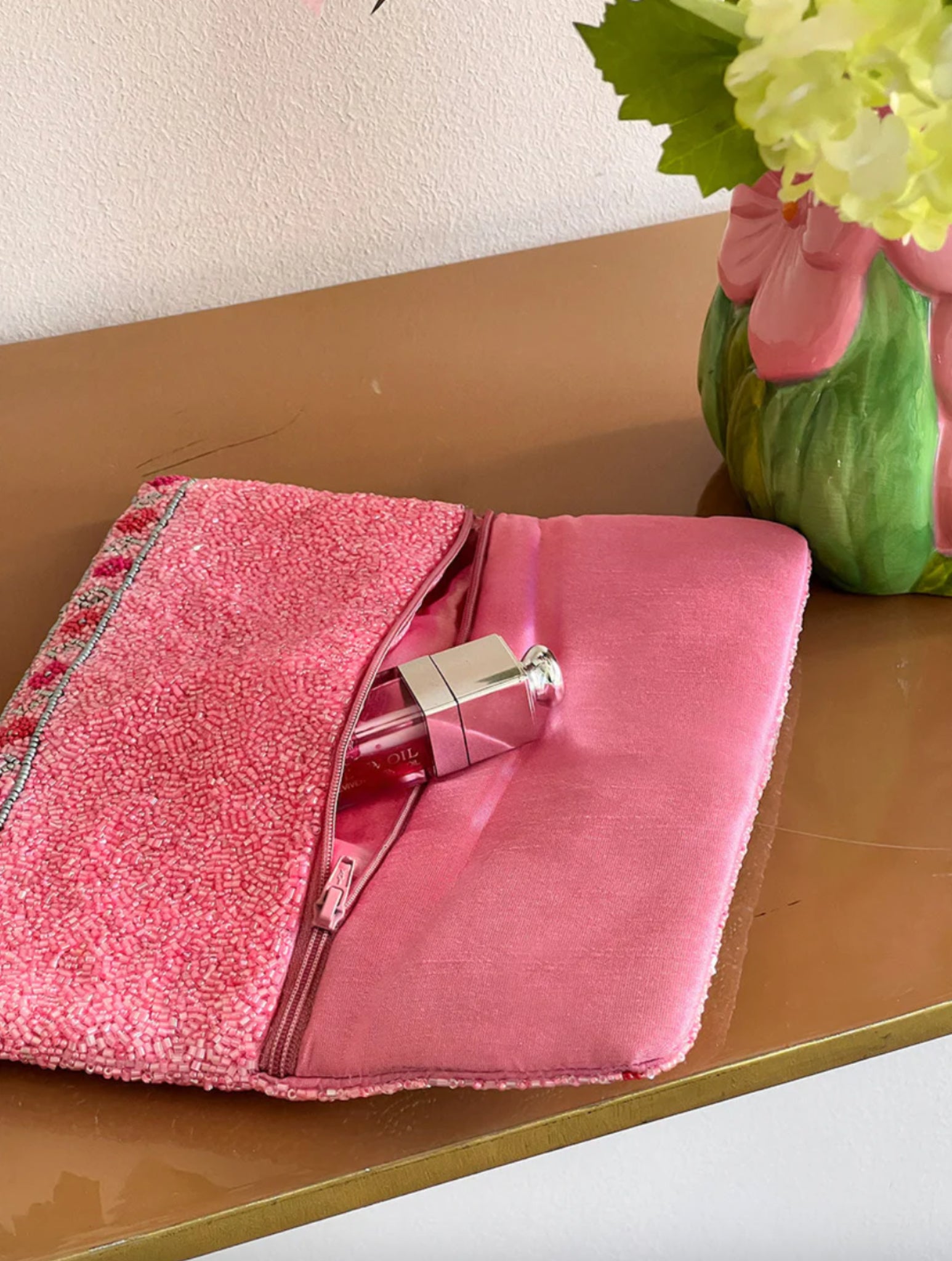 Clutch perline rosa 