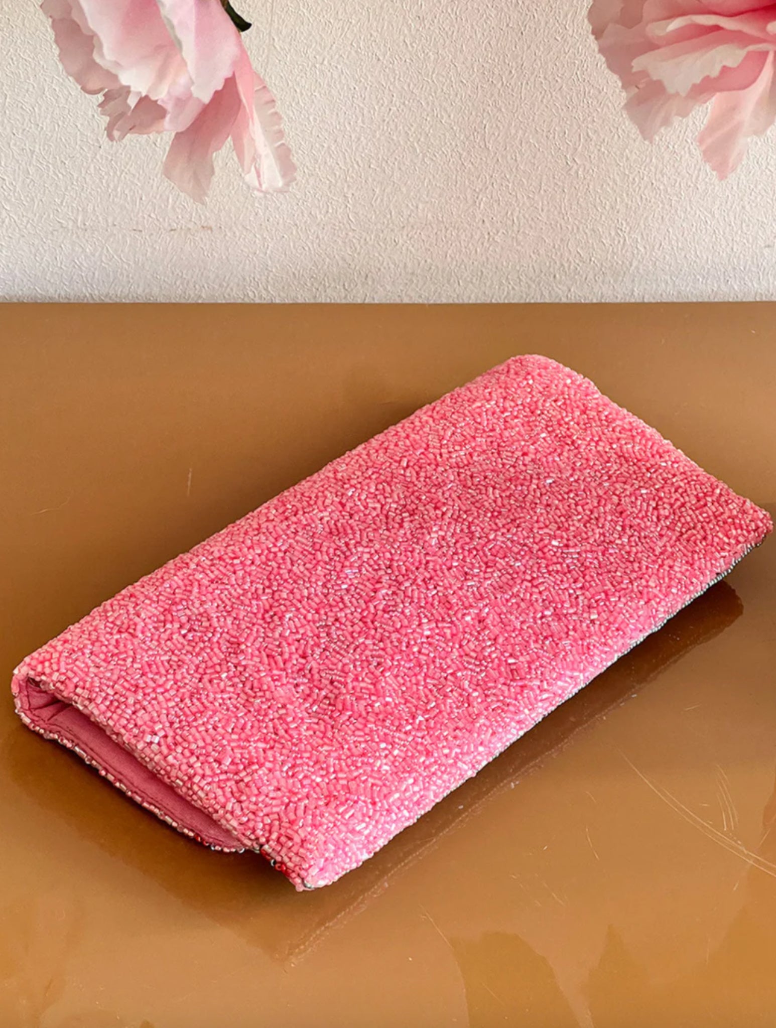 Clutch perline rosa 