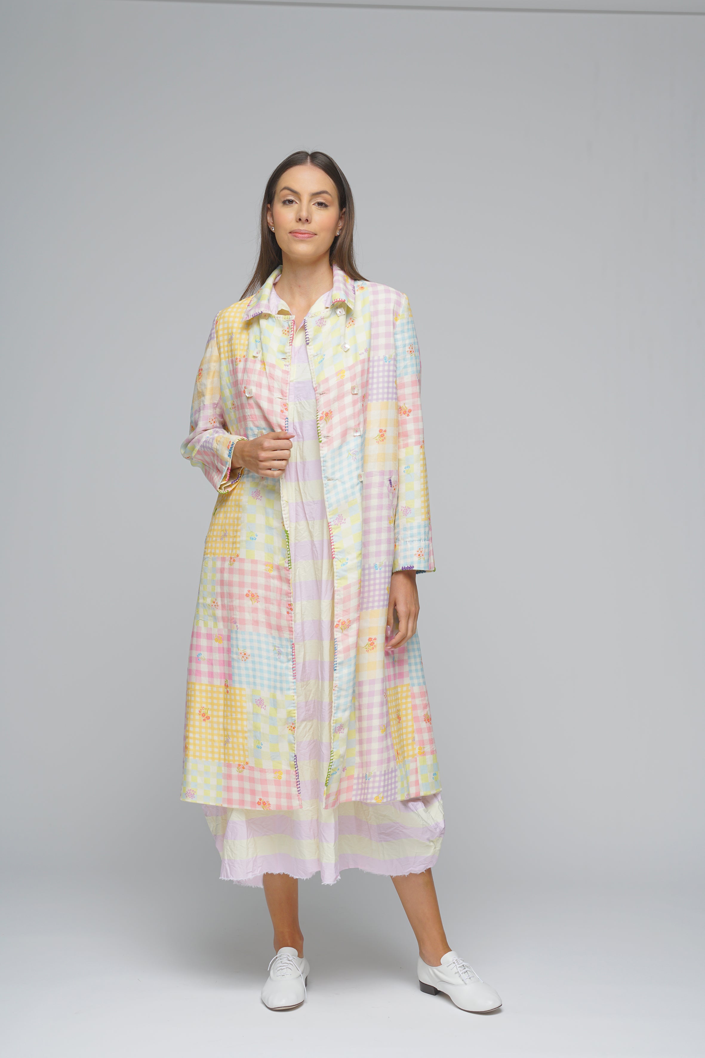 CAPPOTTO FIORI RIGHE BEIGE