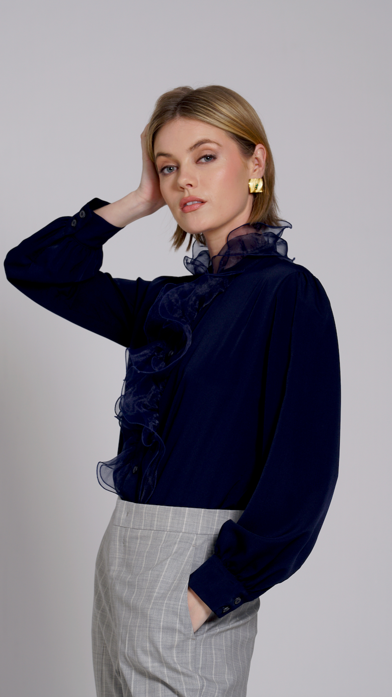 CAMICIA ROUCHES BLU VIVETTA