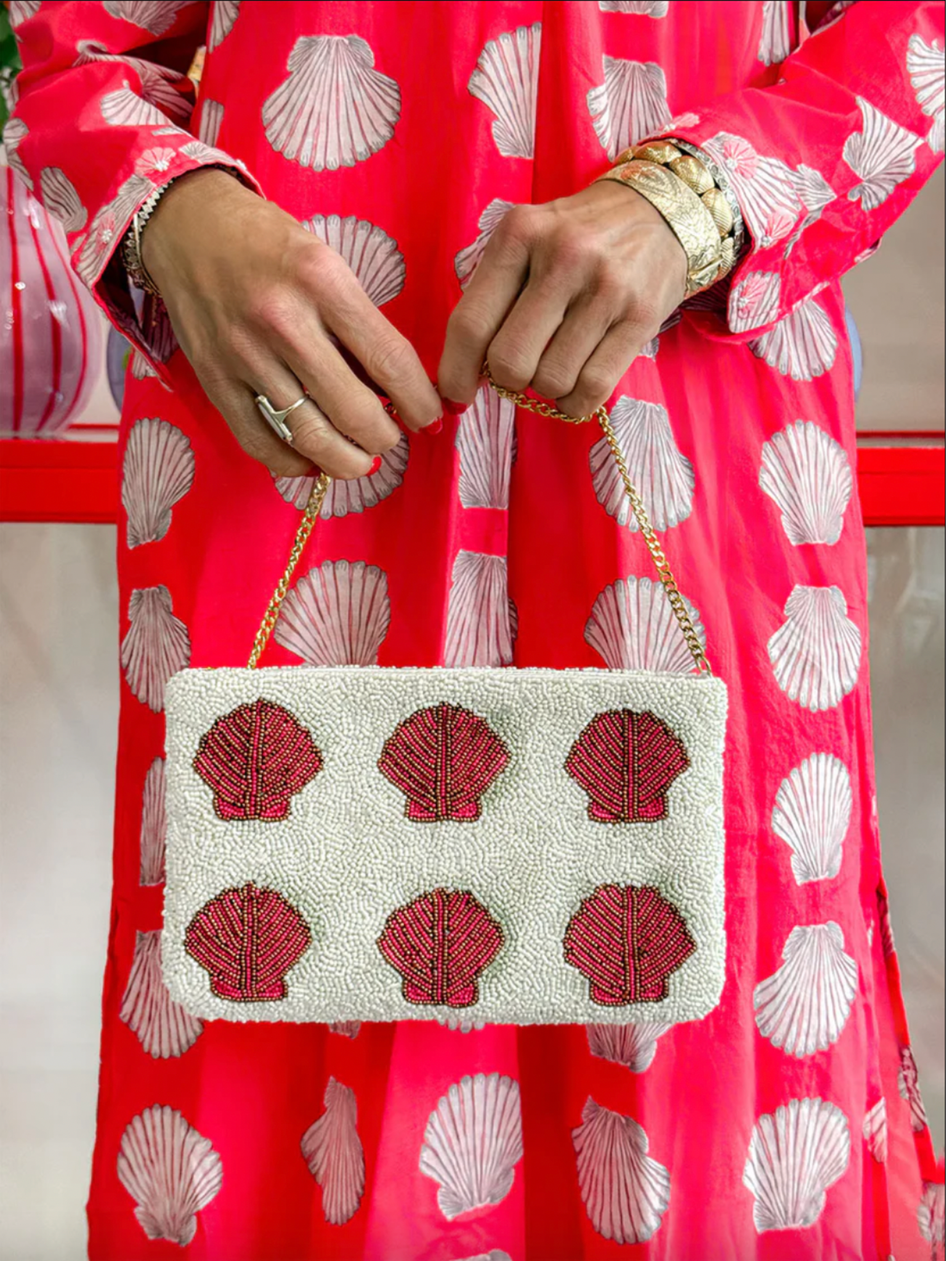 Pouch di perline conchiglie rosse 