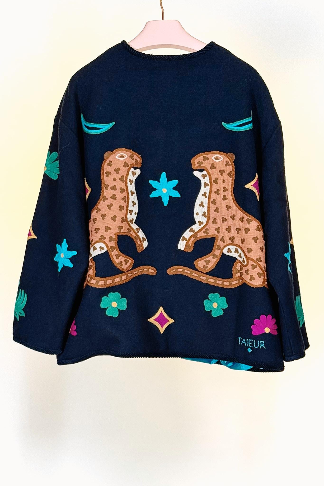 Giacca ricamata DINALANA BLU NAVY Taieur