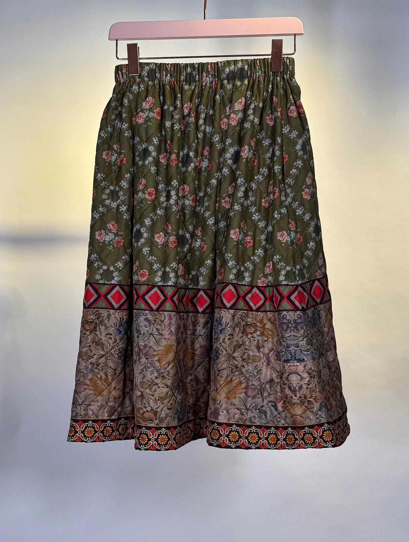 Gonna midi con stampa floreale 516688FIORI IMBOTTITA VERDE Pierre-Louis Mascia