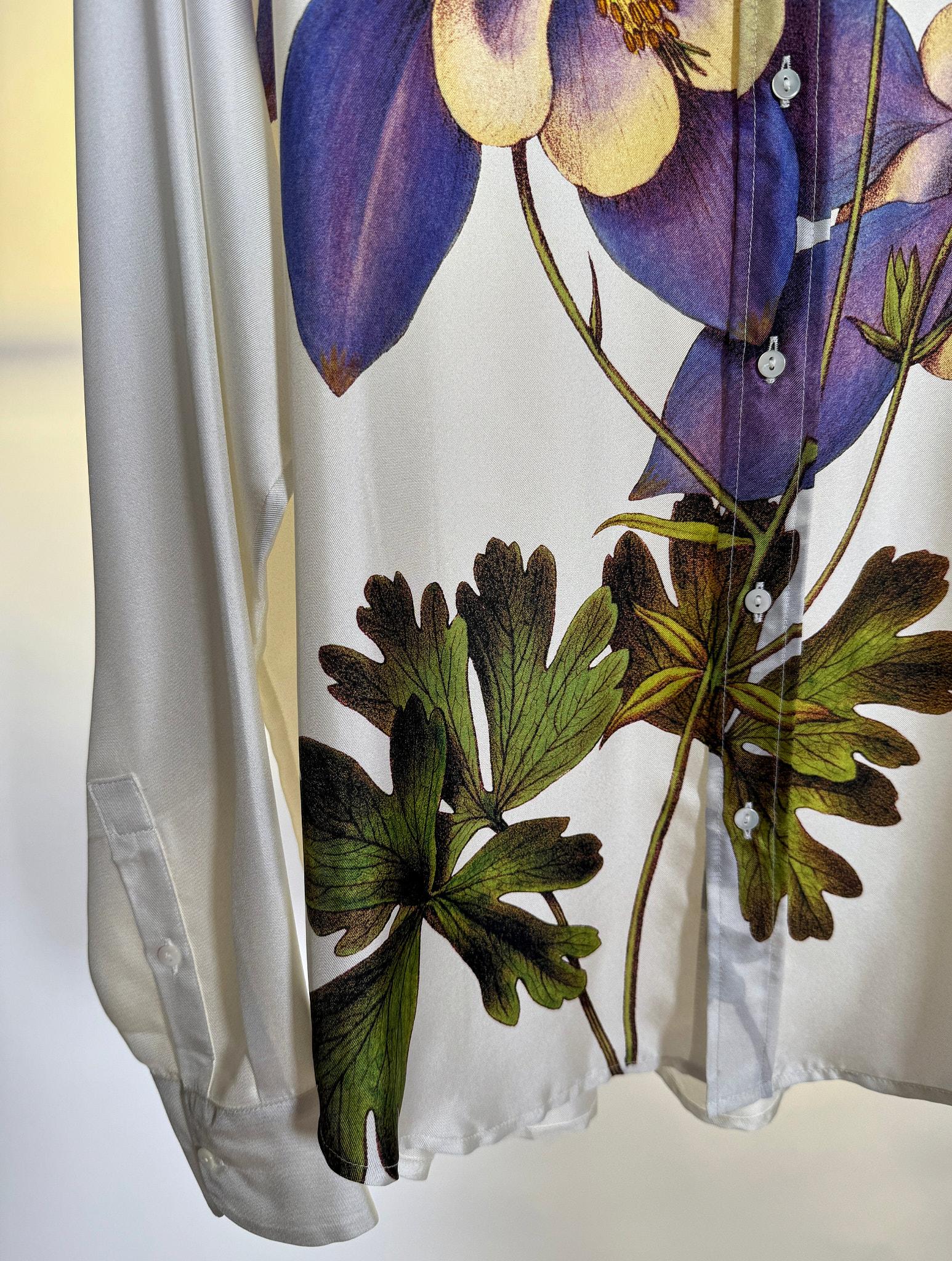 Camicia in seta con fiori 516351FIORI SETA BIANCO Pierre-Louis Mascia