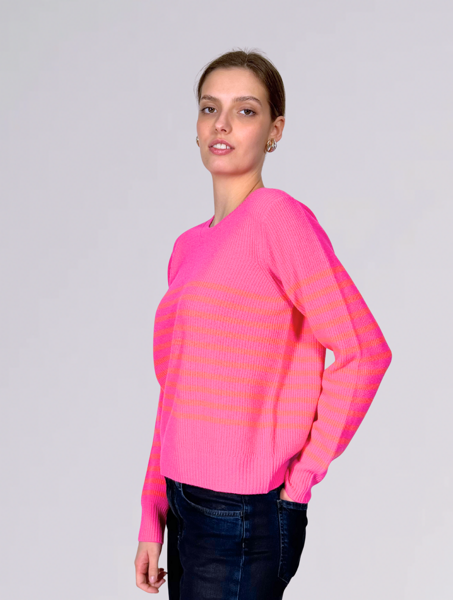 Maglia girocollo B112RIGHE FUCSIA ARANCIO Brodie