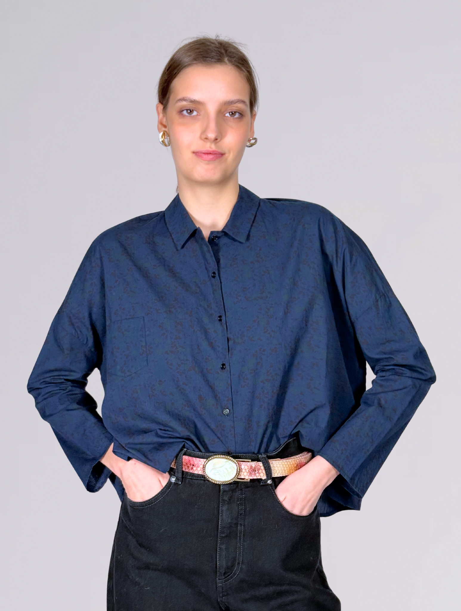 Camicia in cotone P1623FIORI BLU Apuntob