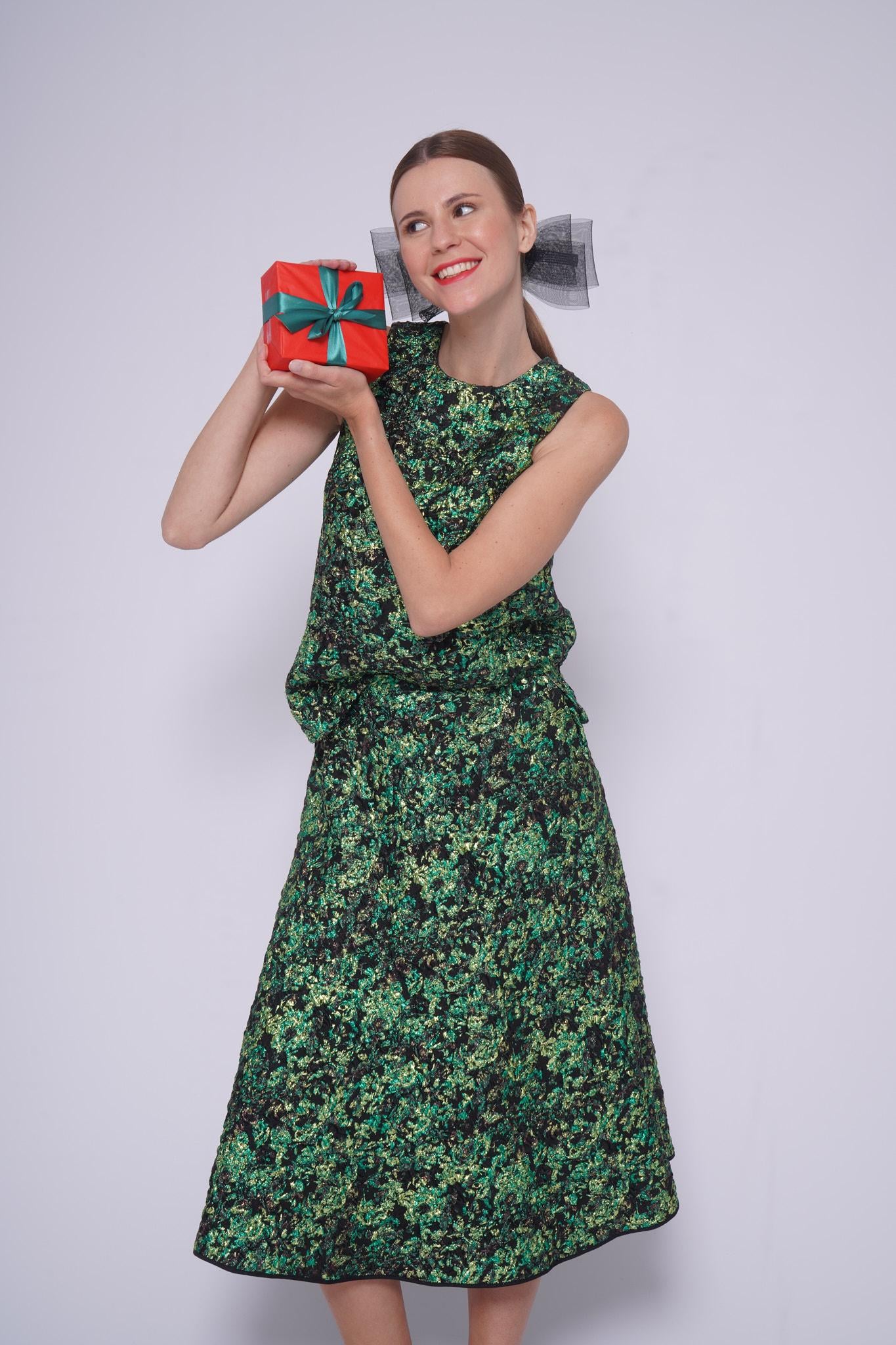 Gonna ampia lurex 52042PEACOCK VERDE ODEEH