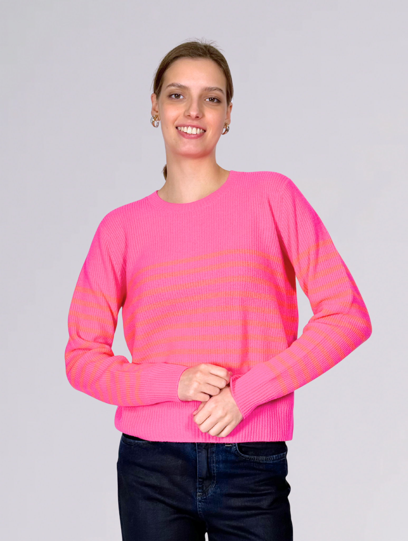 Maglia girocollo B112RIGHE FUCSIA ARANCIO Brodie