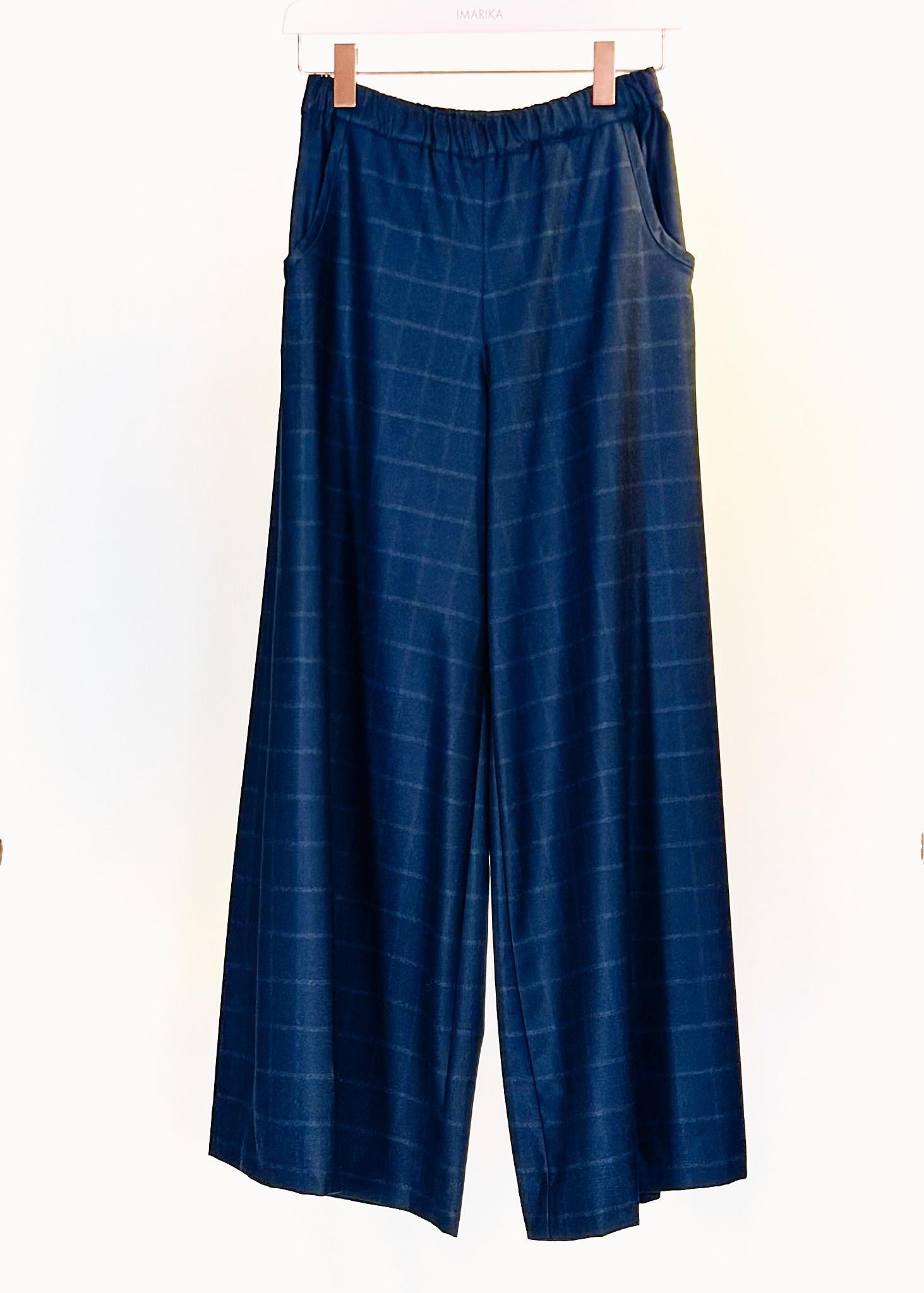 Pantalone largo P457QUADRI BLU BARBARA TANI