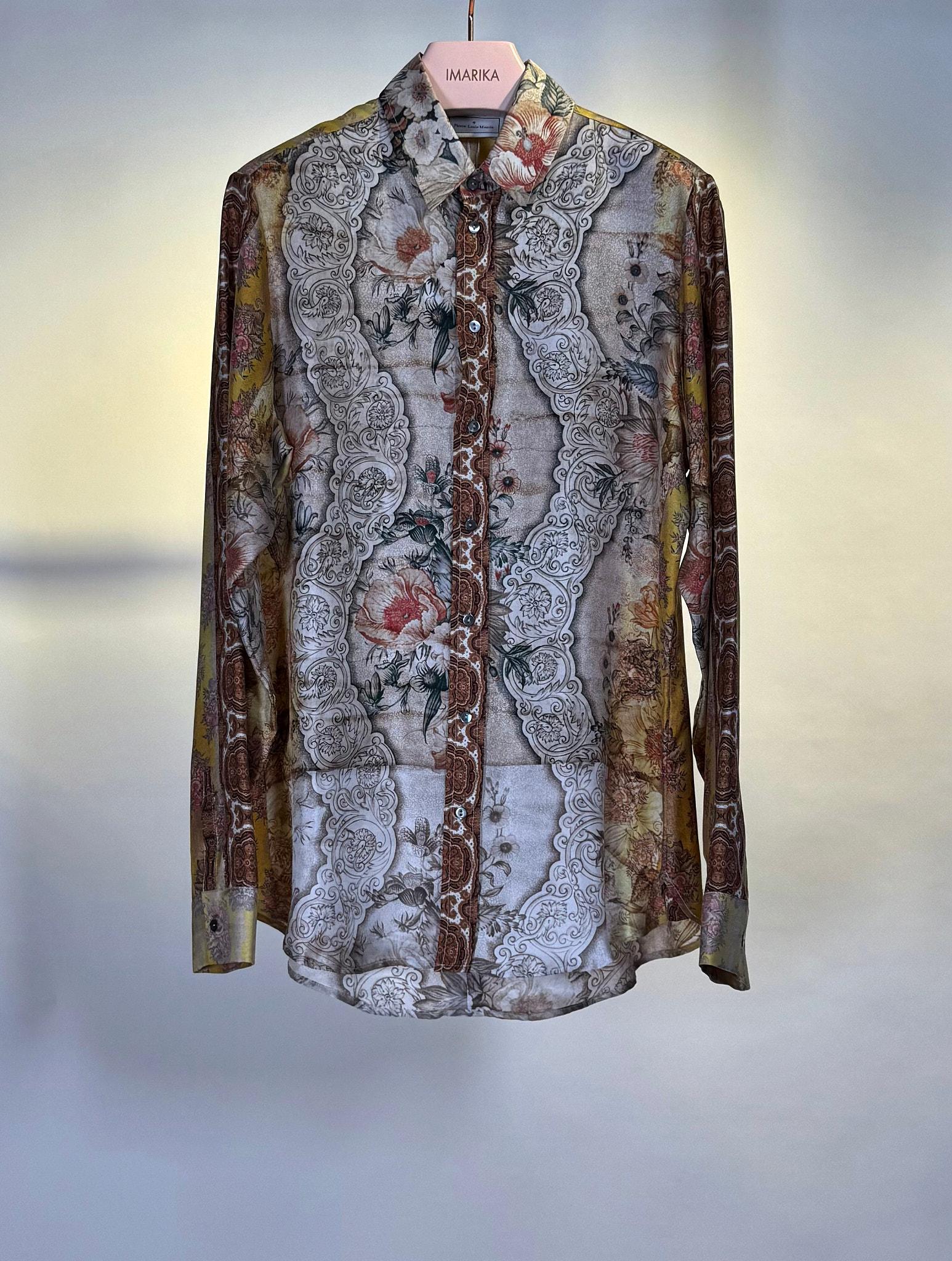 Camicia in seta stampa floreale 516221SETA BEIGE Pierre-Louis Mascia