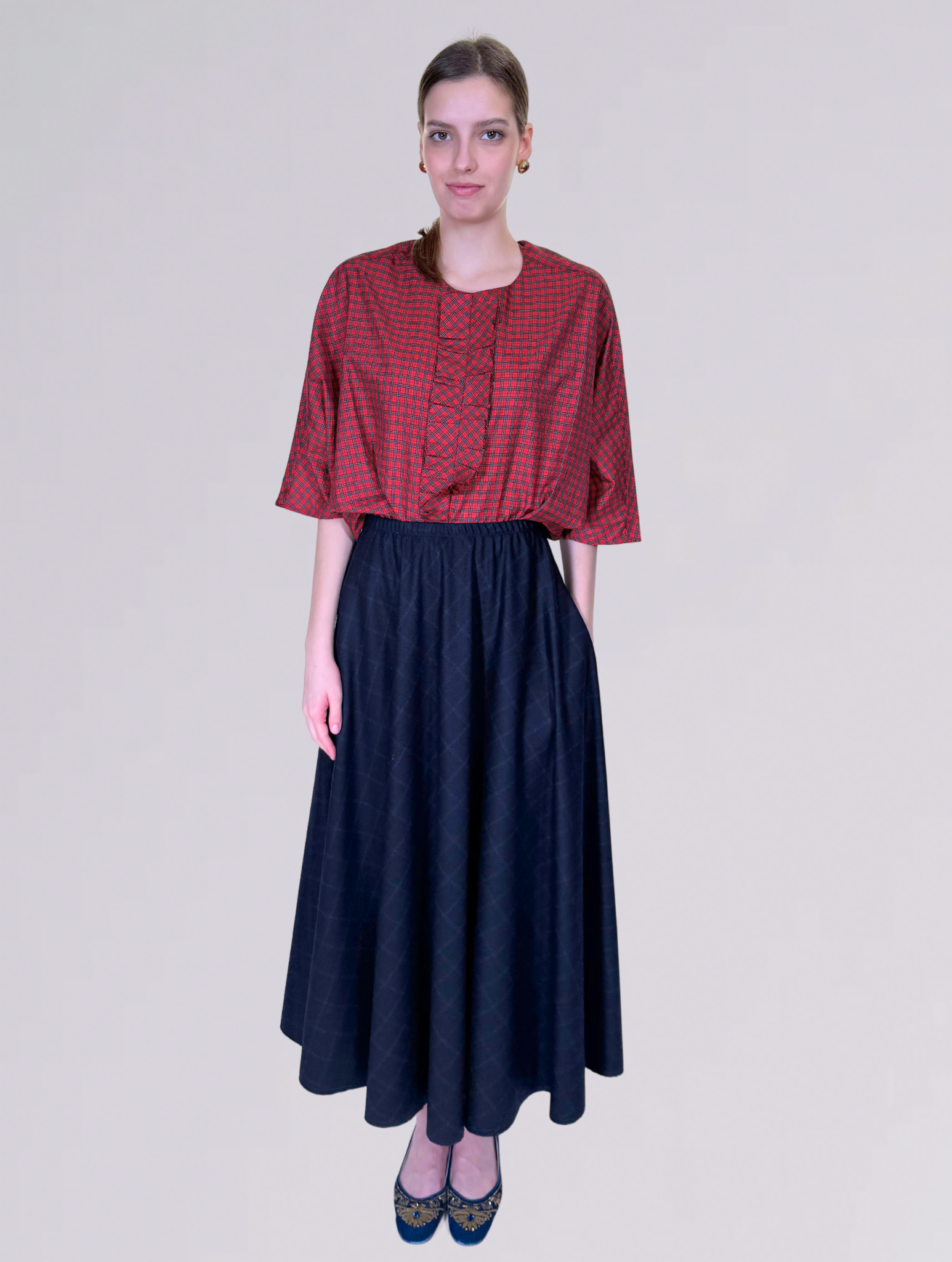 Gonna ampia G900QUADRI BLU BARBARA TANI