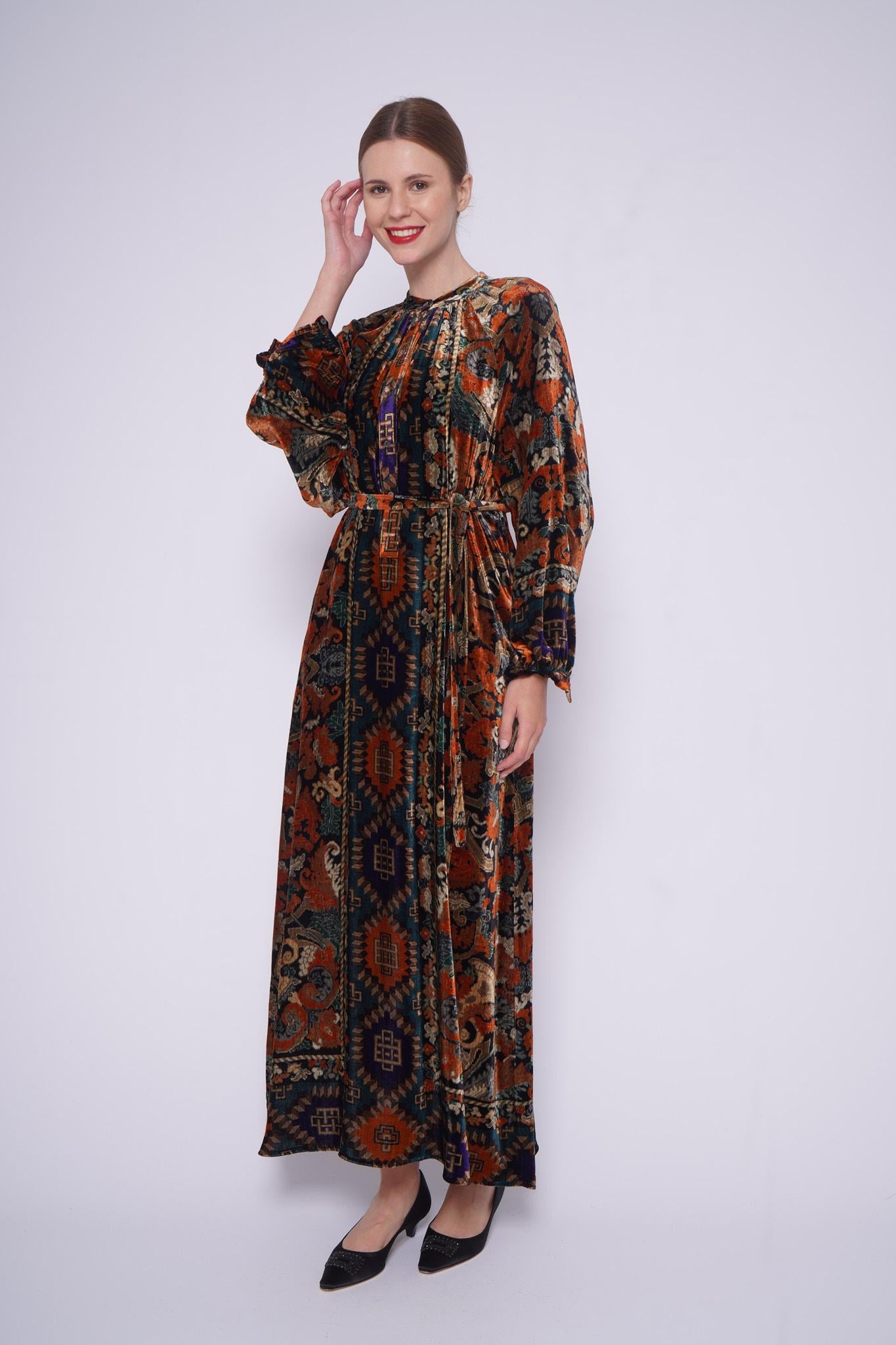 Abito in velluto 516453VELLUTO ARANCIO MULTI Pierre-Louis Mascia